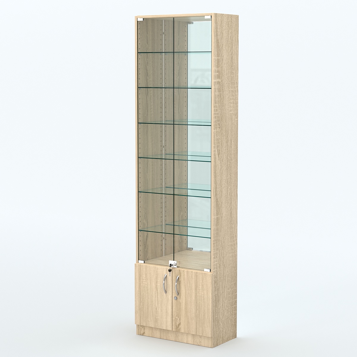 Торговая витрина с 6-ю стеклянными полками 300x600 мм серии NEXT-6 №5-2 (З/C - ЗЕРКАЛО) Дуб сонома