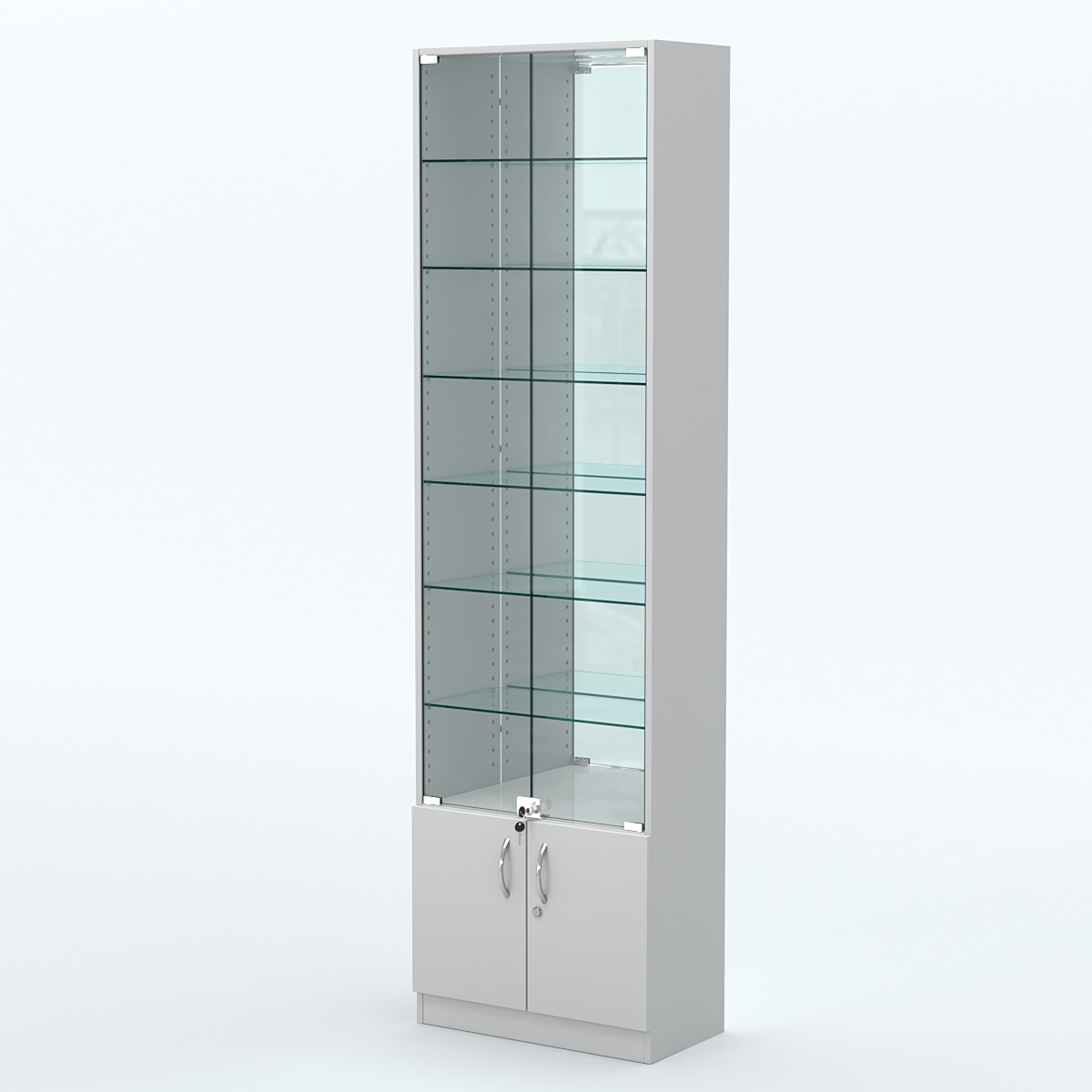 Торговая витрина с 6-ю стеклянными полками 300x600 мм серии NEXT-6 №5-2 (З/C - ЗЕРКАЛО) Серый