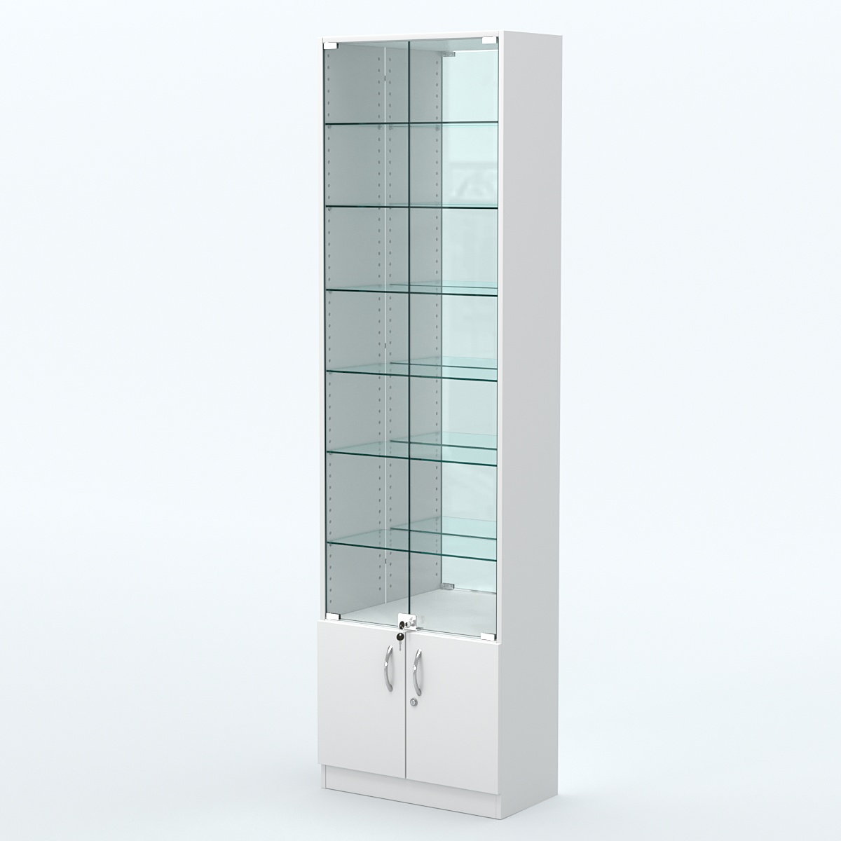 Торговая витрина с 6-ю стеклянными полками 300x600 мм серии NEXT-6 №5-2 (З/C - ЗЕРКАЛО) Белый