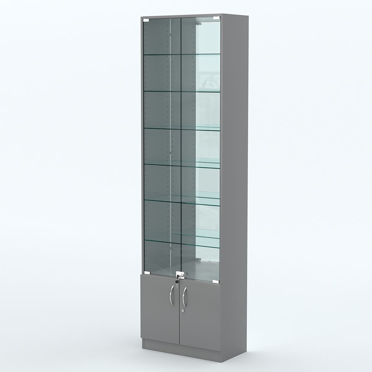 Торговая витрина с 6-ю стеклянными полками 300x600 мм серии NEXT-6 №5-2 (З/C - ЗЕРКАЛО) Темно-Серый