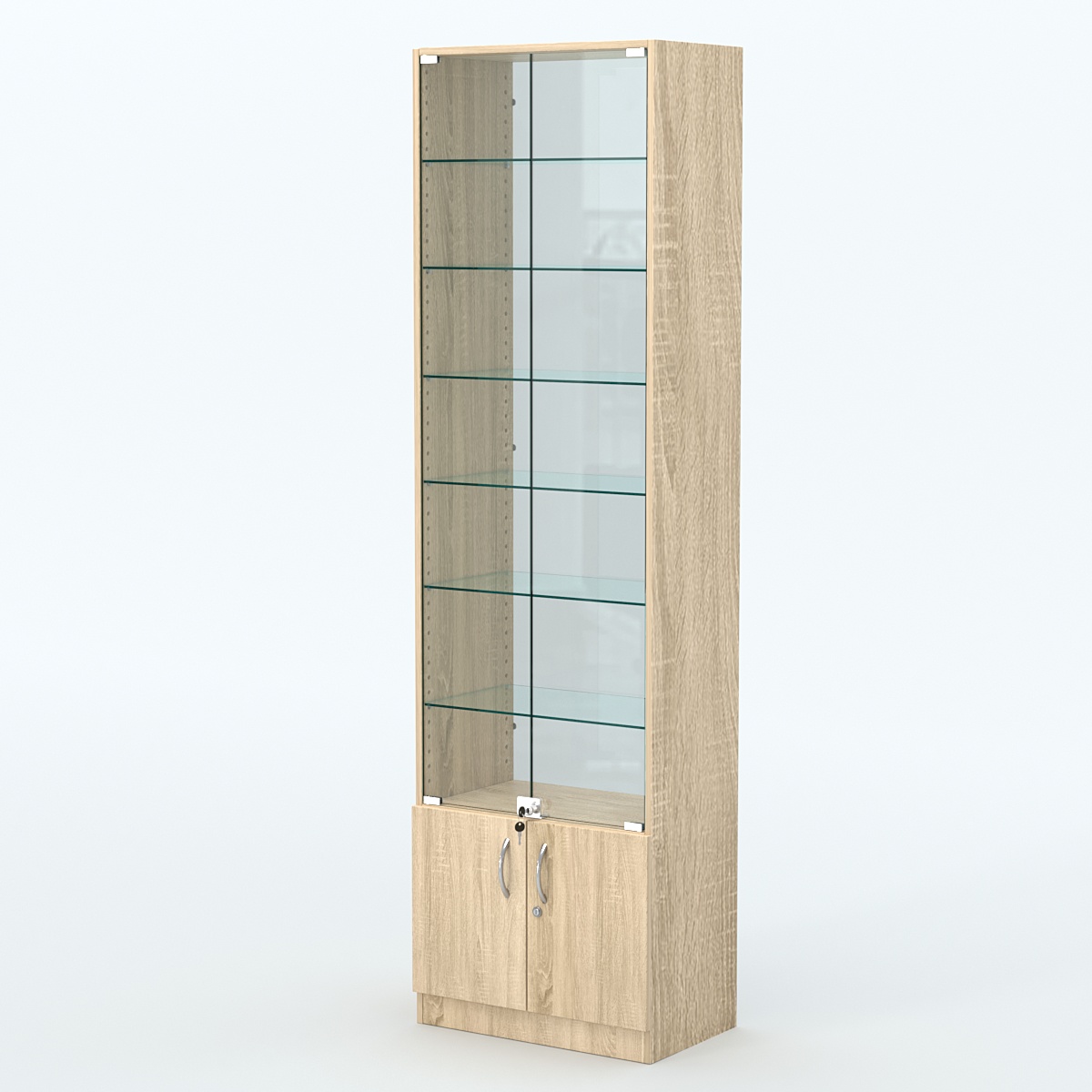 Торговая витрина с 6-ю стеклянными полками 350x600 мм серии NEXT-6 №6-1 (З/C - СТЕКЛО) Дуб сонома