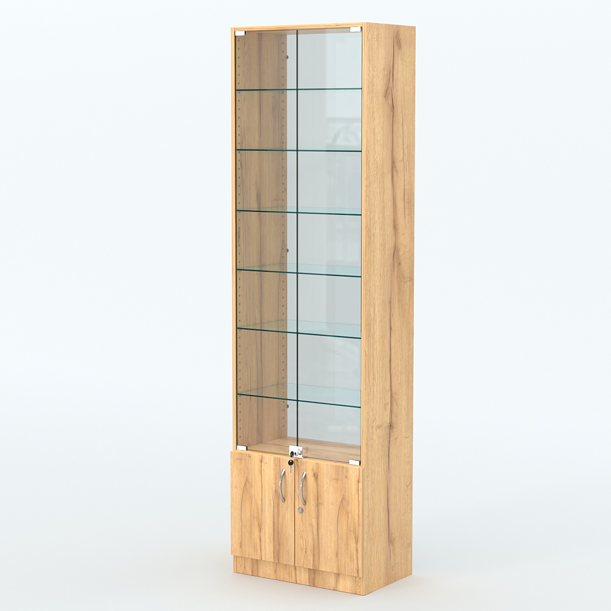 Торговая витрина с 6-ю стеклянными полками 350x600 мм серии NEXT-6 №6-1 (З/C - СТЕКЛО) Дуб Золотистый