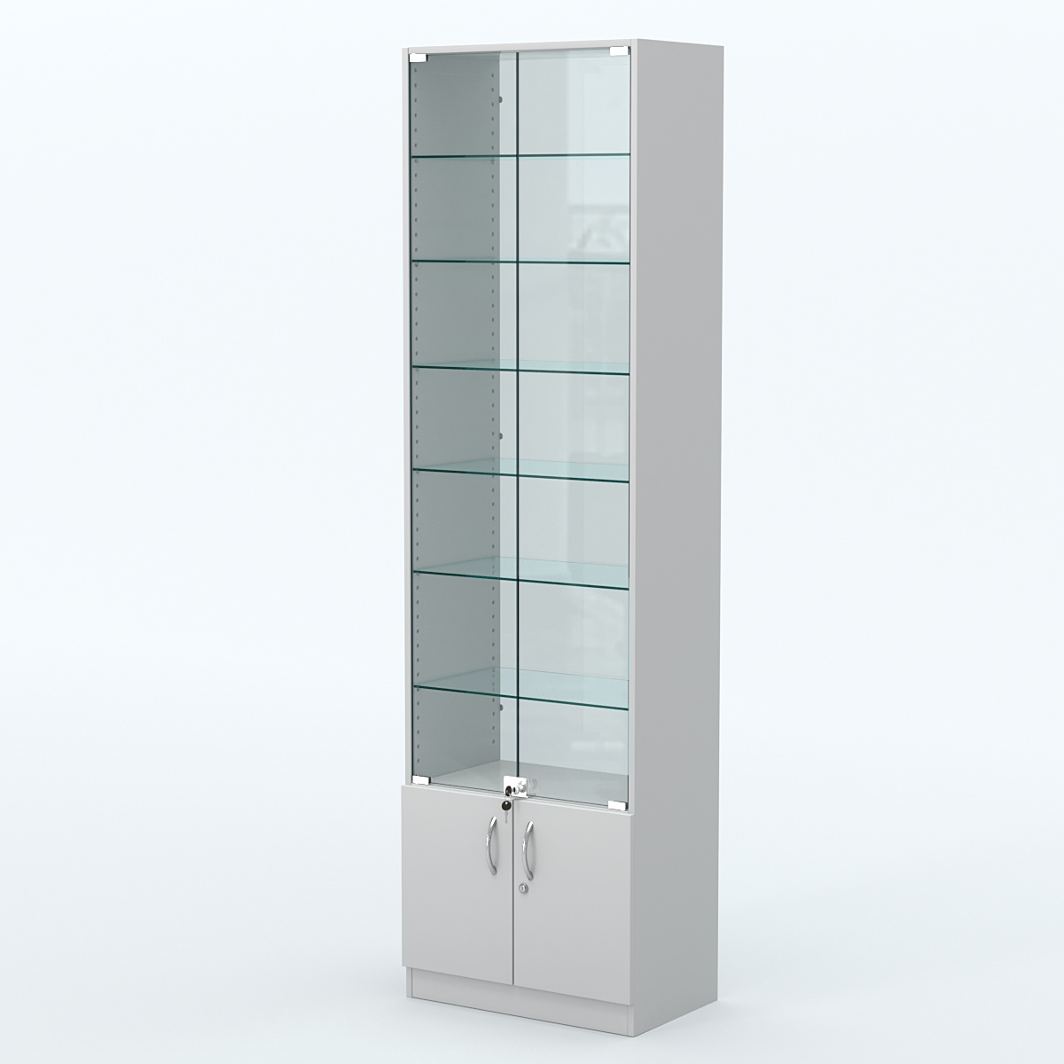 Торговая витрина с 6-ю стеклянными полками 350x600 мм серии NEXT-6 №6-1 (З/C - СТЕКЛО) Серый