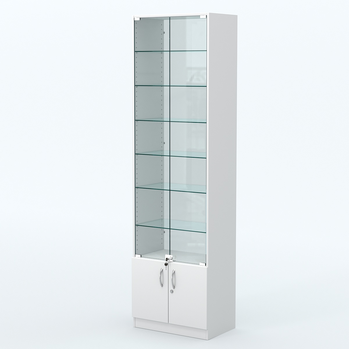 Торговая витрина с 6-ю стеклянными полками 350x600 мм серии NEXT-6 №6-1 (З/C - СТЕКЛО) Белый