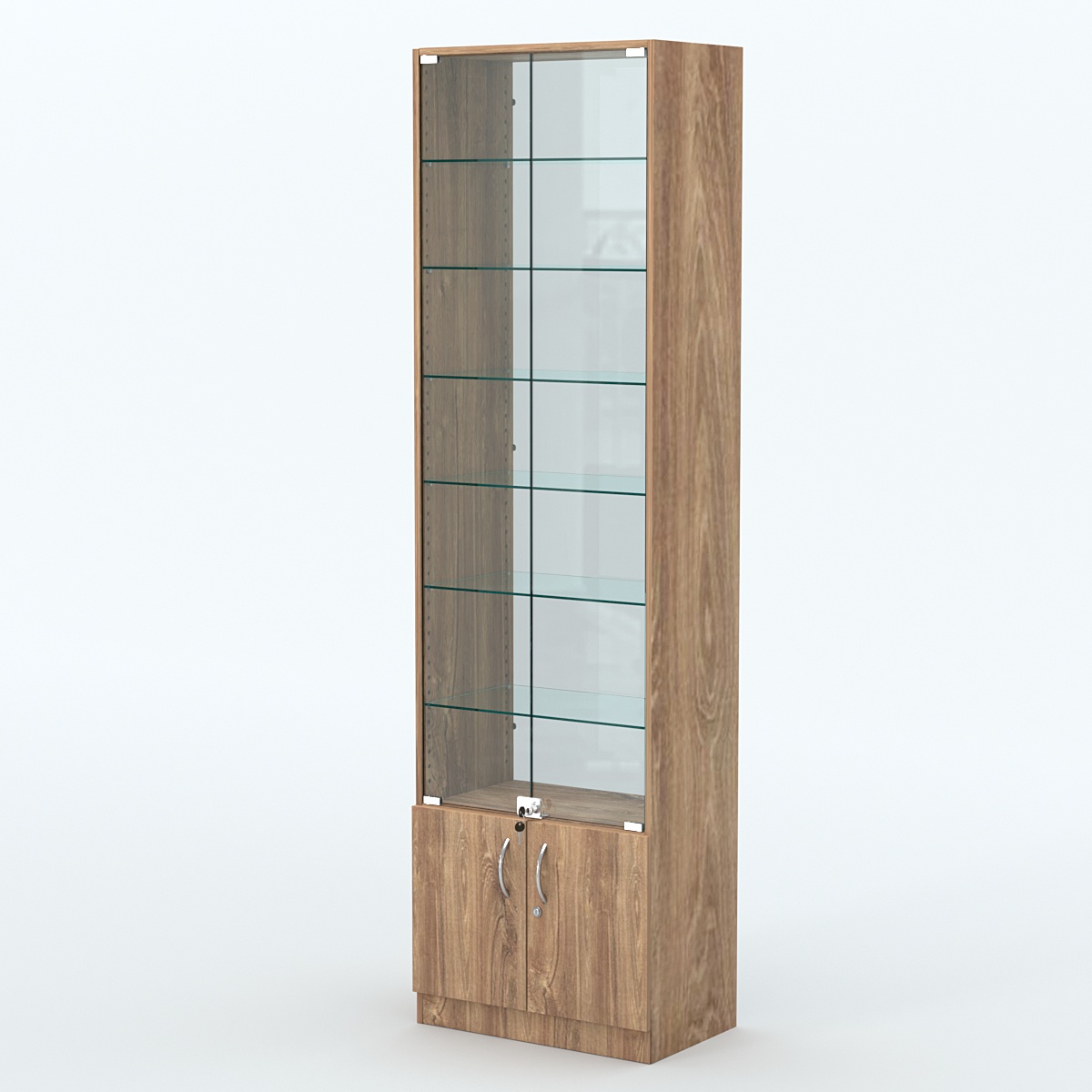 Торговая витрина с 6-ю стеклянными полками 350x600 мм серии NEXT-6 №6-1 (З/C - СТЕКЛО) Дуб Канзас коричневый