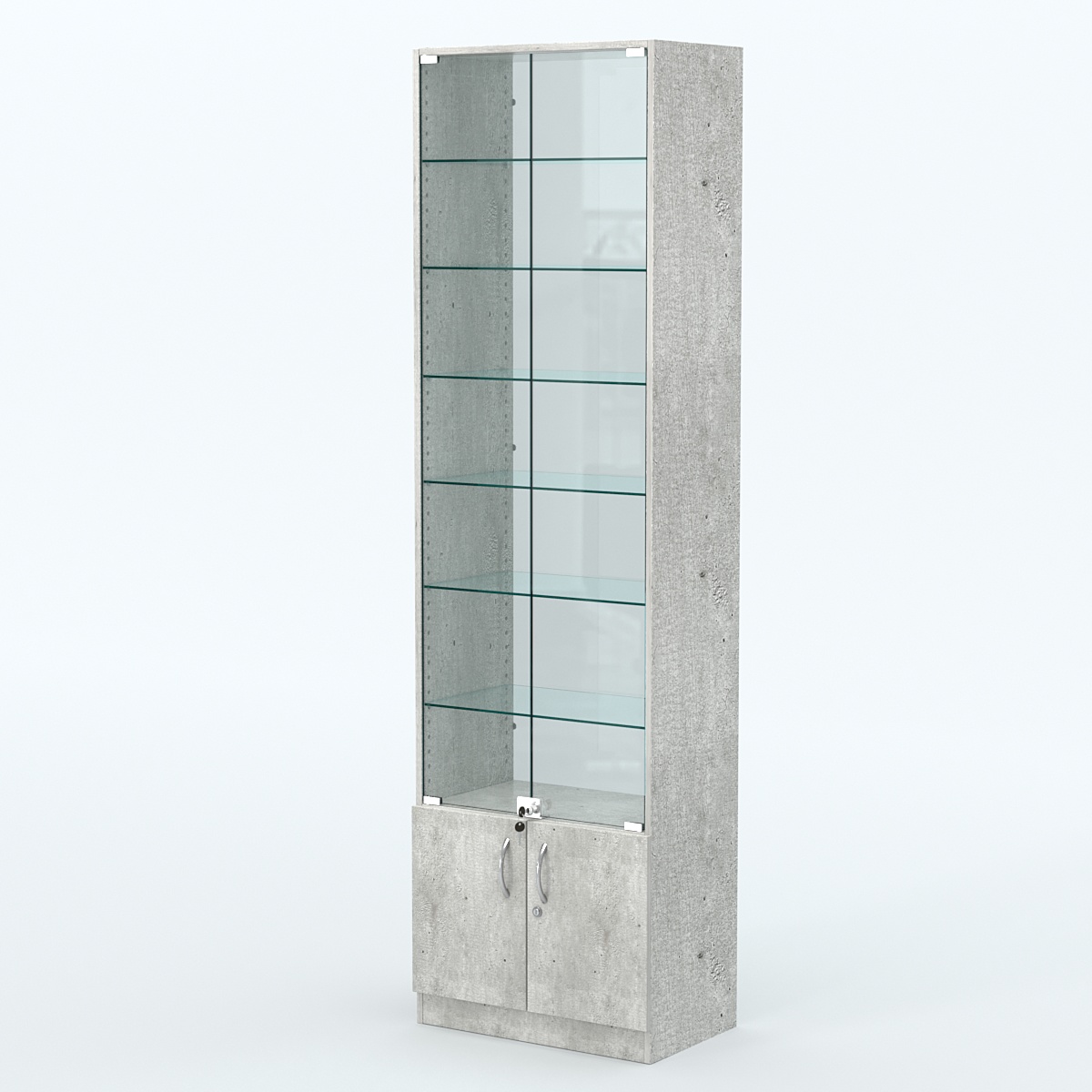 Торговая витрина с 6-ю стеклянными полками 350x600 мм серии NEXT-6 №6-1 (З/C - СТЕКЛО) Метрополитан Грей