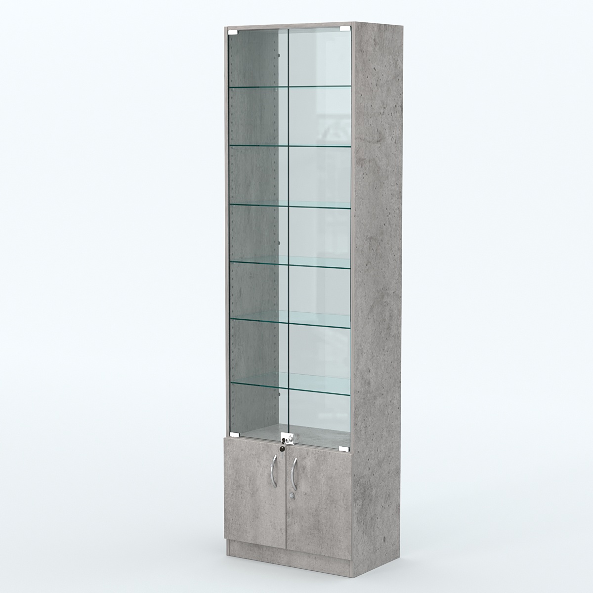 Торговая витрина с 6-ю стеклянными полками 350x600 мм серии NEXT-6 №6-1 (З/C - СТЕКЛО) Бетон Чикаго светло-серый F186 ST9