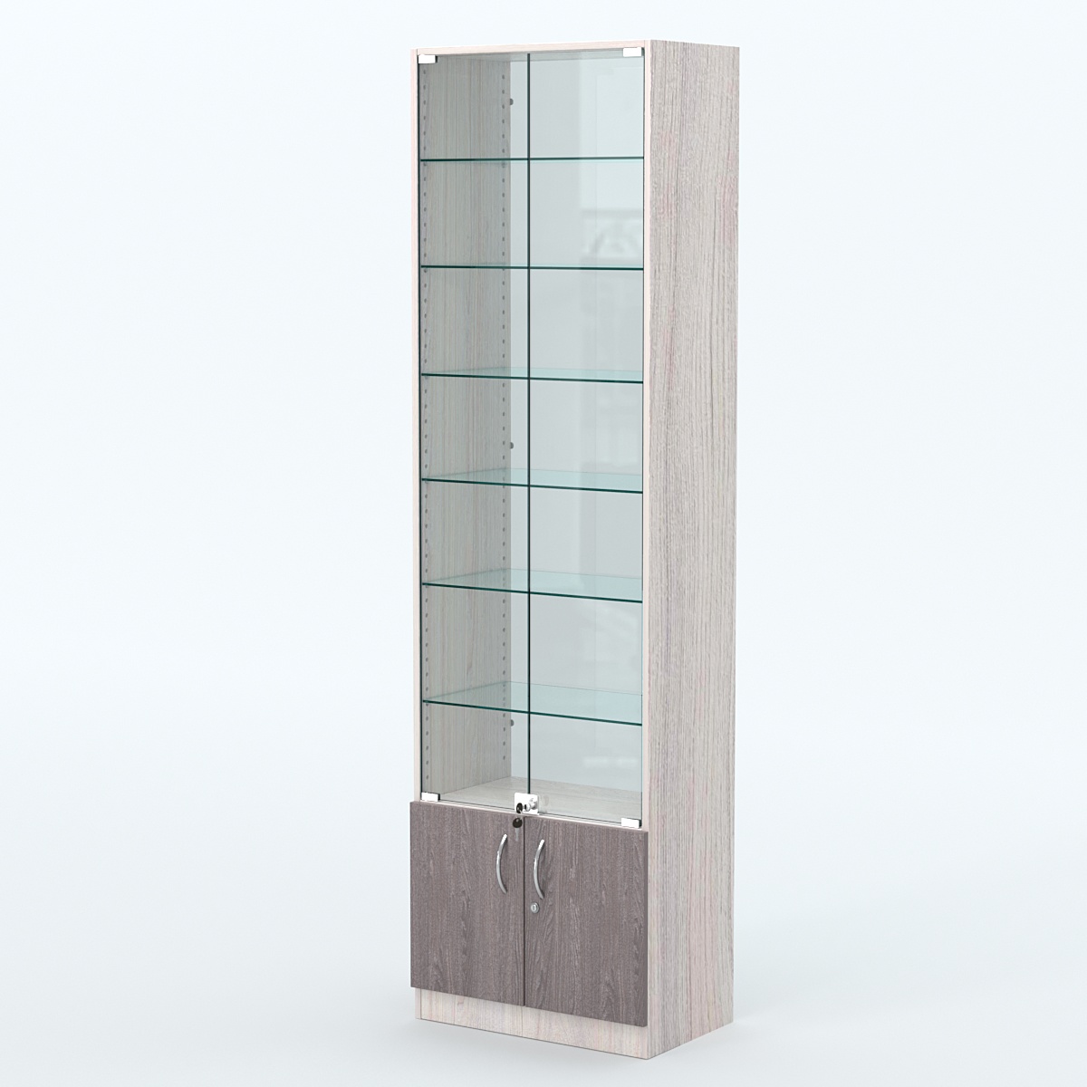 Торговая витрина с 6-ю стеклянными полками 350x600 мм серии NEXT-6 №6-1 (З/C - СТЕКЛО) Ясень Анкор светлый + Ясень Анкор темный