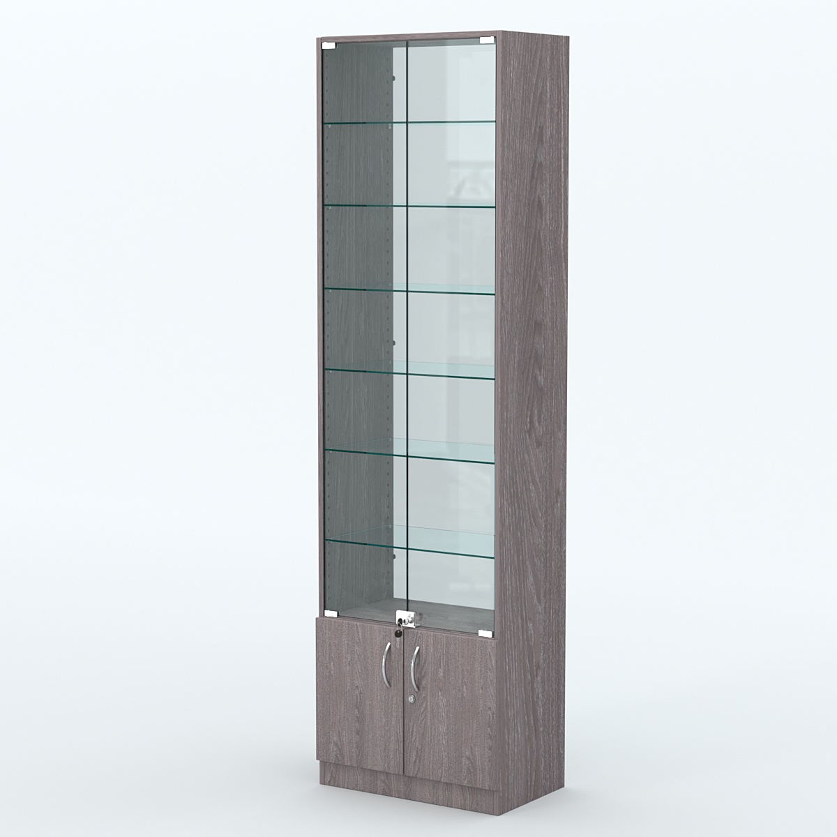 Торговая витрина с 6-ю стеклянными полками 350x600 мм серии NEXT-6 №6-1 (З/C - СТЕКЛО) Ясень Анкор темный