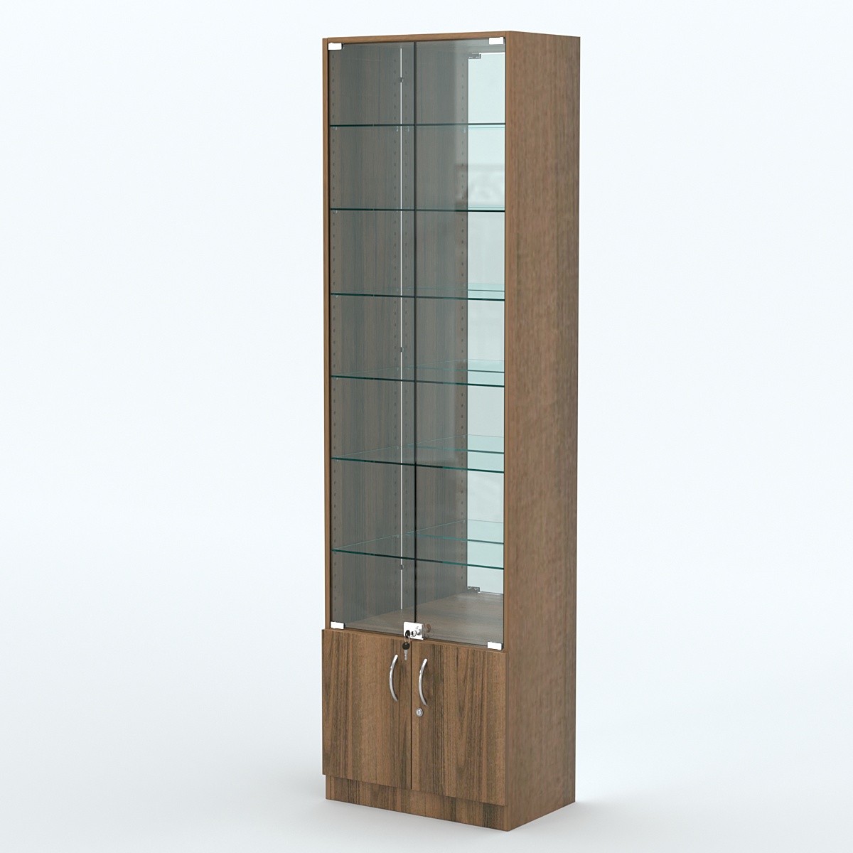 Торговая витрина с 6-ю стеклянными полками 350x600 мм серии NEXT-6 №6-2 (З/C - ЗЕРКАЛО) Орех