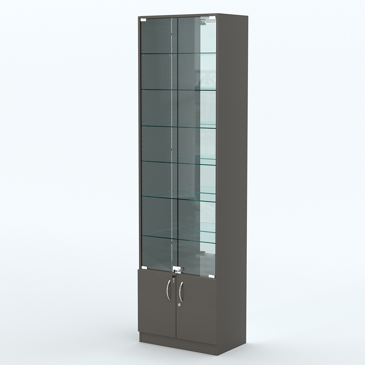 Торговая витрина с 6-ю стеклянными полками 350x600 мм серии NEXT-6 №6-2 (З/C - ЗЕРКАЛО) Черный