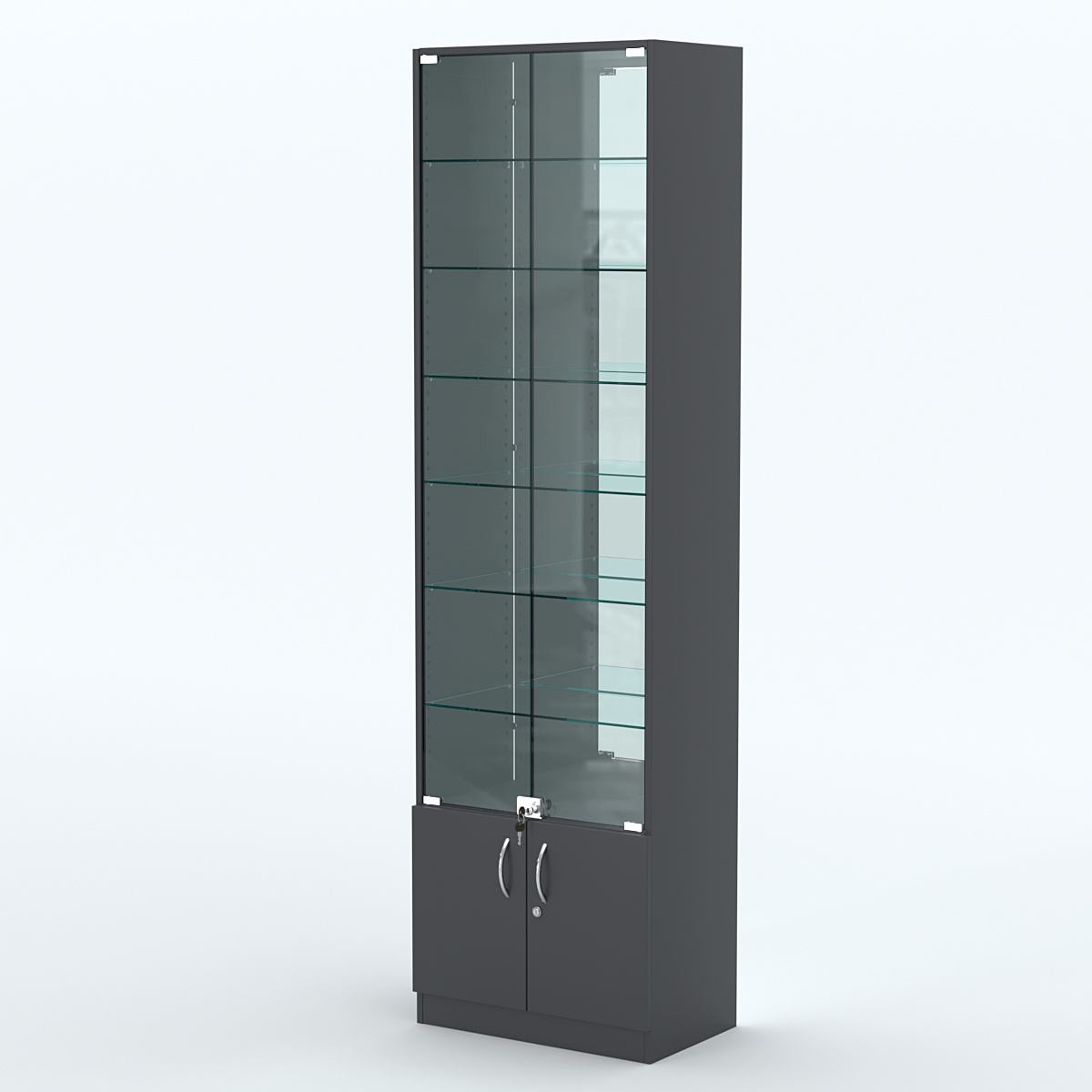 Торговая витрина с 6-ю стеклянными полками 350x600 мм серии NEXT-6 №6-2 (З/C - ЗЕРКАЛО) Антрацит