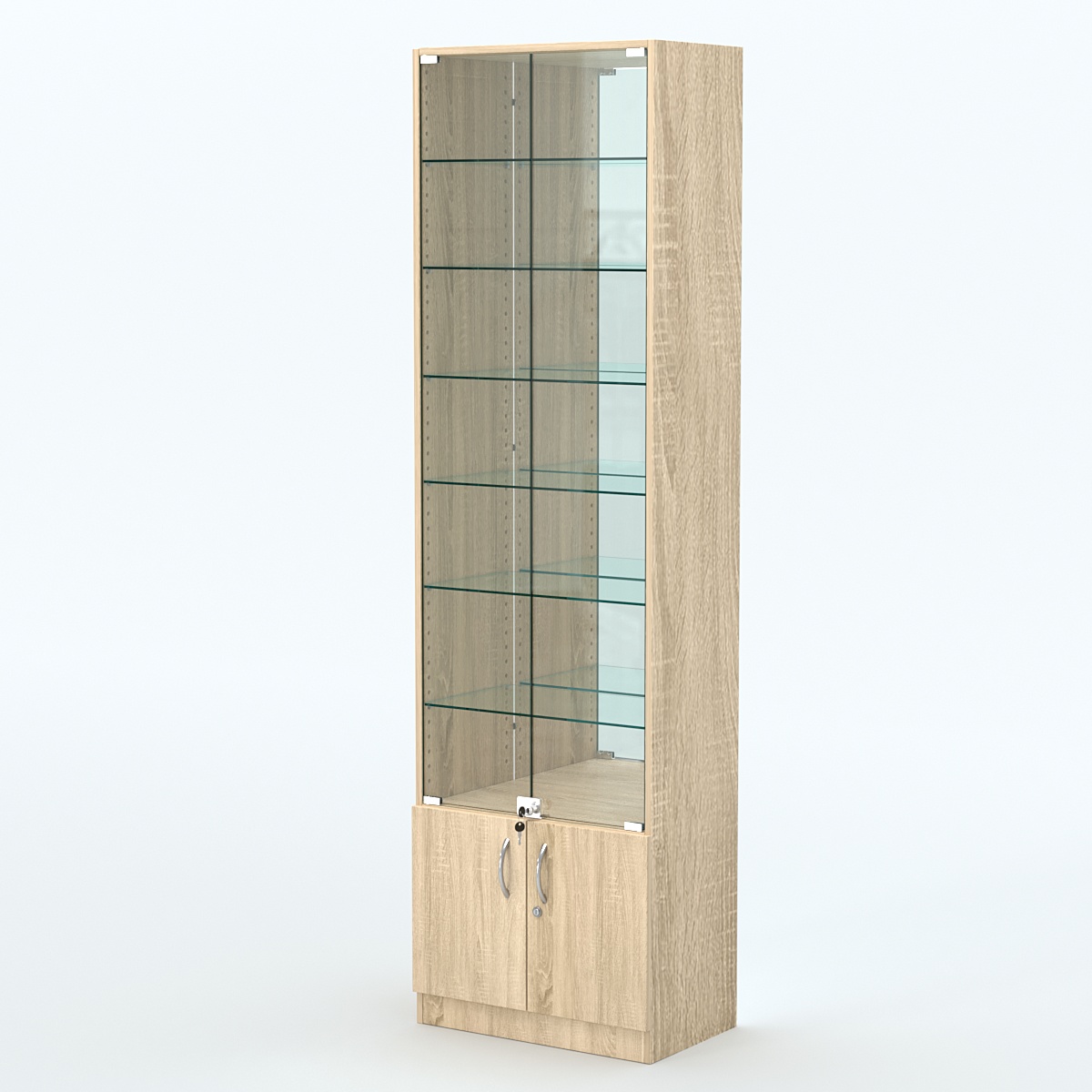 Торговая витрина с 6-ю стеклянными полками 350x600 мм серии NEXT-6 №6-2 (З/C - ЗЕРКАЛО) Дуб сонома