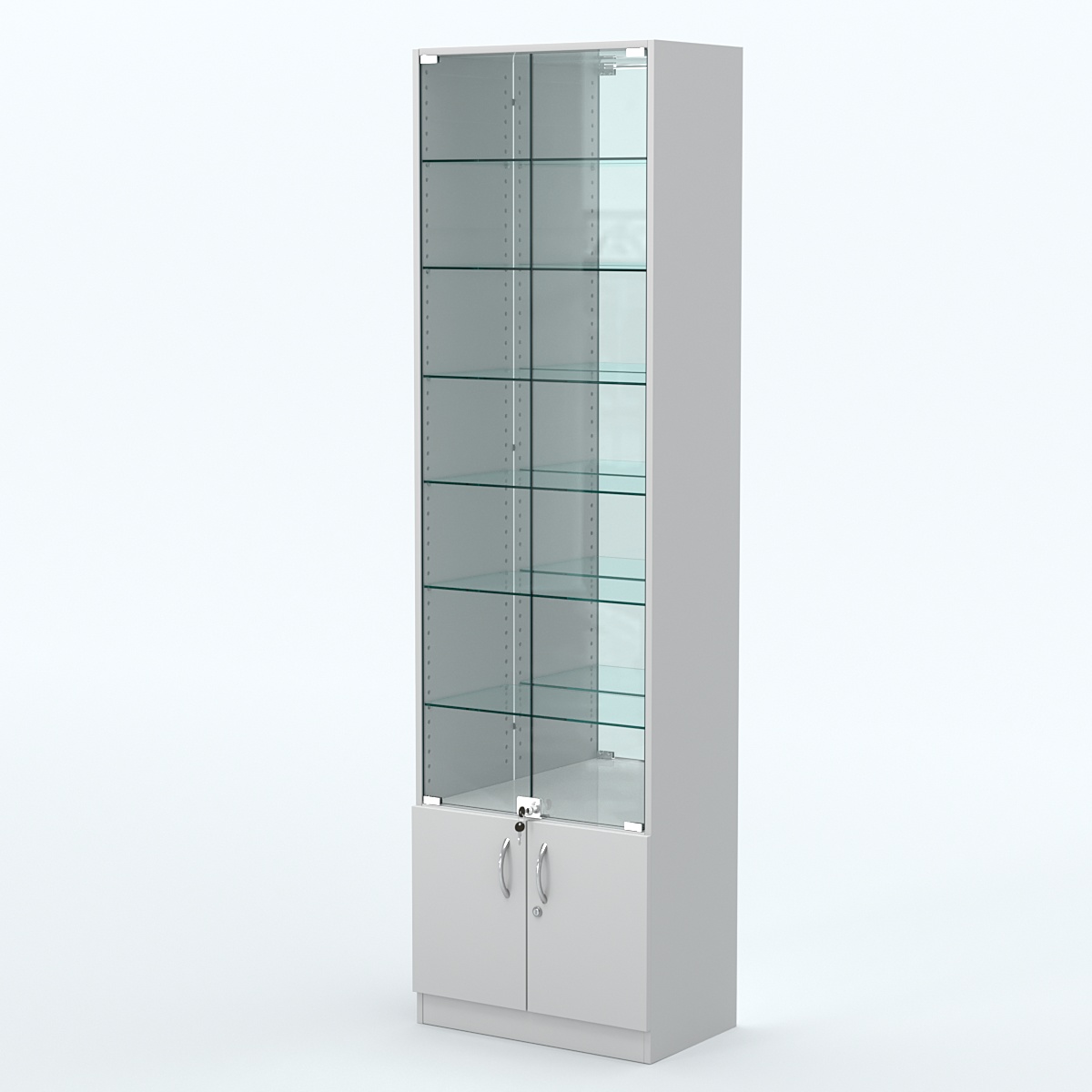 Торговая витрина с 6-ю стеклянными полками 350x600 мм серии NEXT-6 №6-2 (З/C - ЗЕРКАЛО) Серый