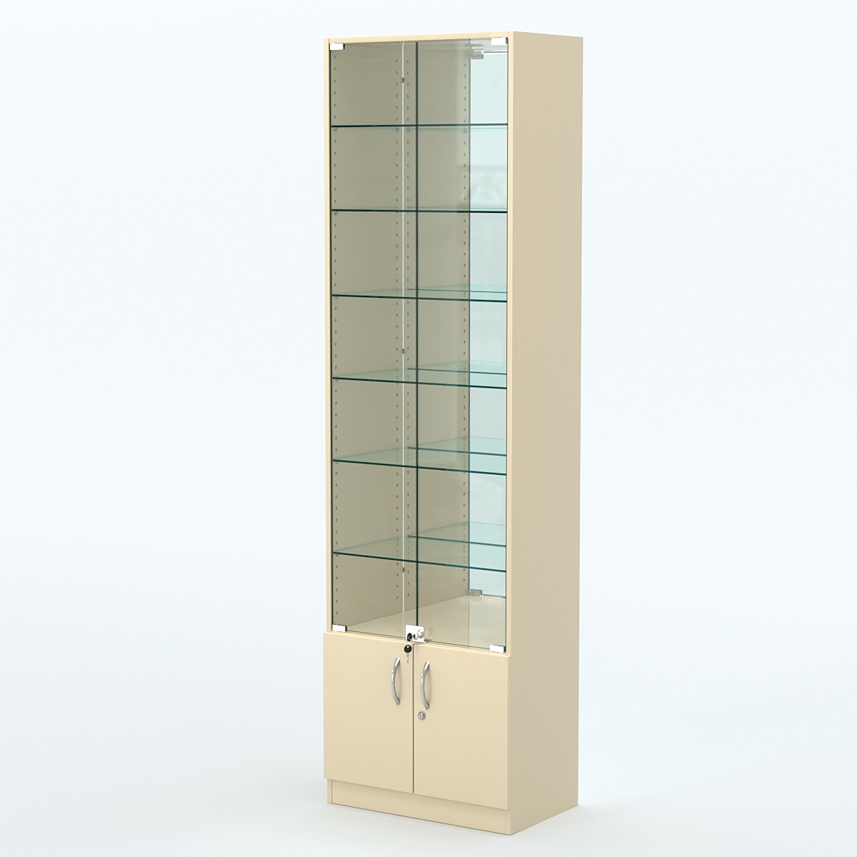 Торговая витрина с 6-ю стеклянными полками 350x600 мм серии NEXT-6 №6-2 (З/C - ЗЕРКАЛО) Крем Вайс