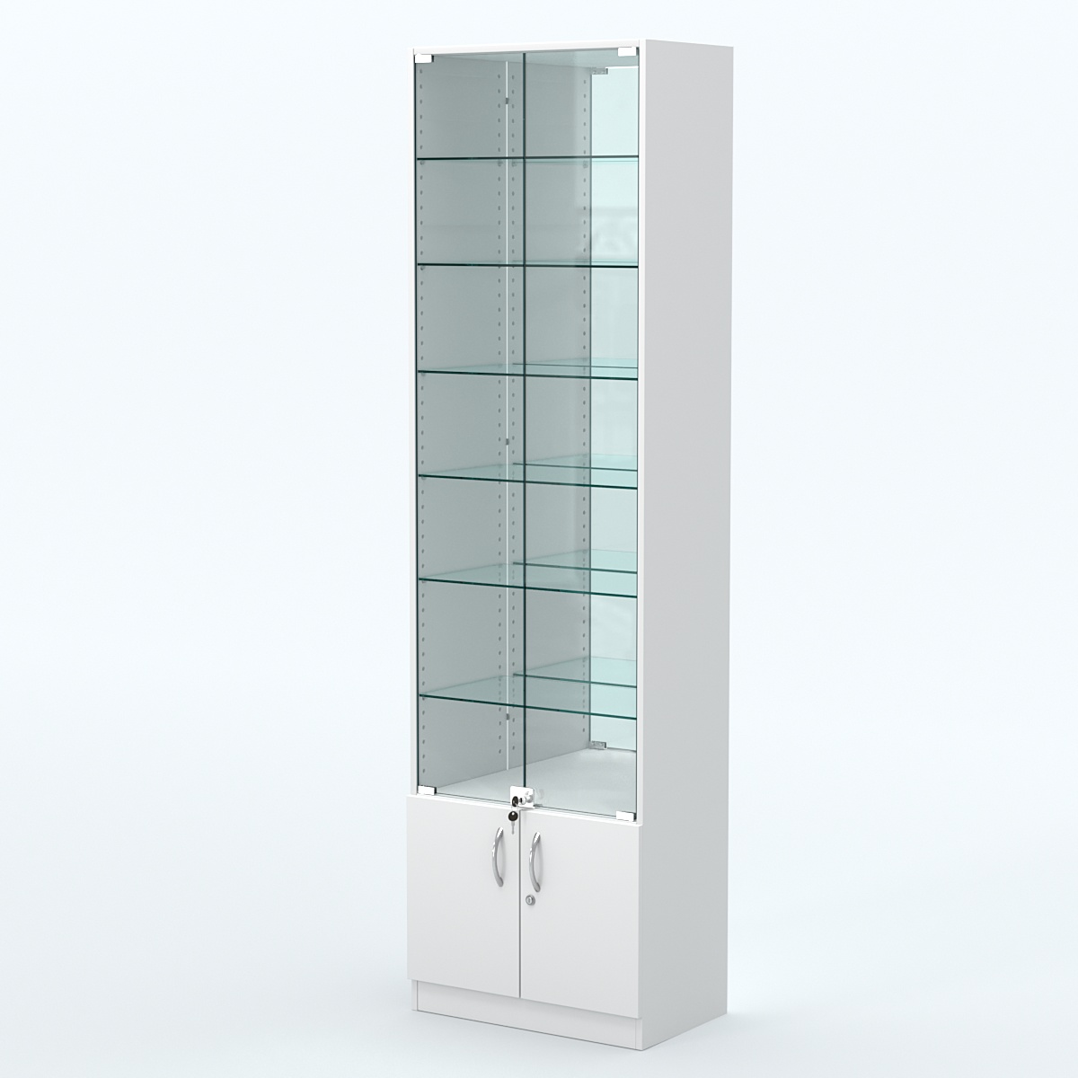 Торговая витрина с 6-ю стеклянными полками 350x600 мм серии NEXT-6 №6-2 (З/C - ЗЕРКАЛО) Белый