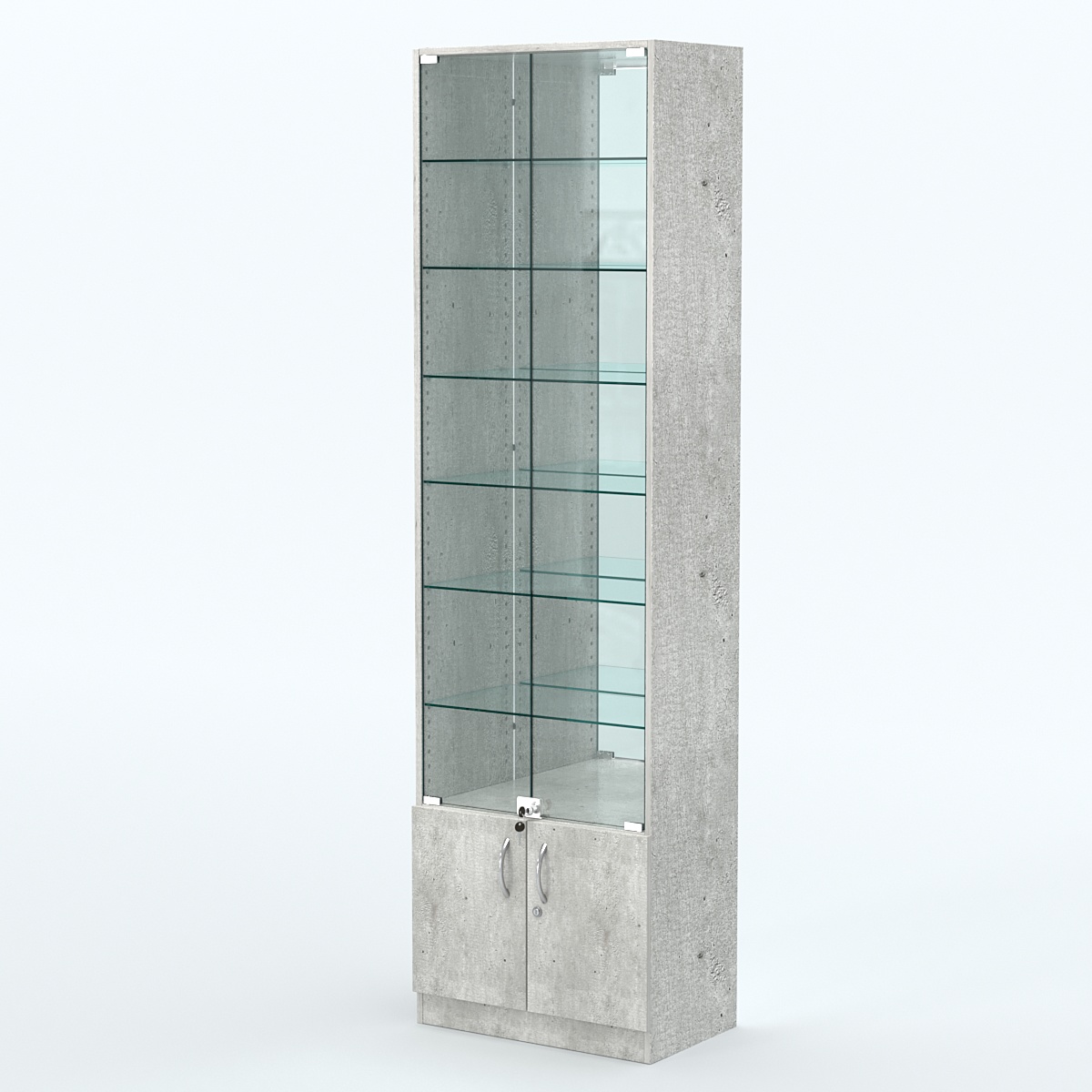 Торговая витрина с 6-ю стеклянными полками 350x600 мм серии NEXT-6 №6-2 (З/C - ЗЕРКАЛО) Метрополитан Грей