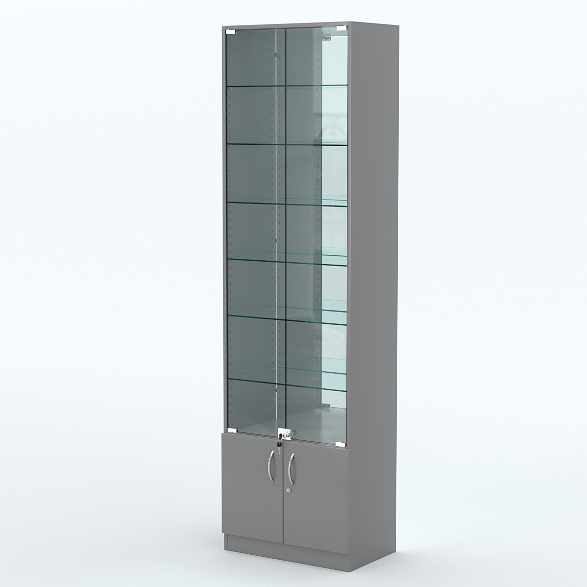 Торговая витрина с 6-ю стеклянными полками 350x600 мм серии NEXT-6 №6-2 (З/C - ЗЕРКАЛО) Темно-Серый