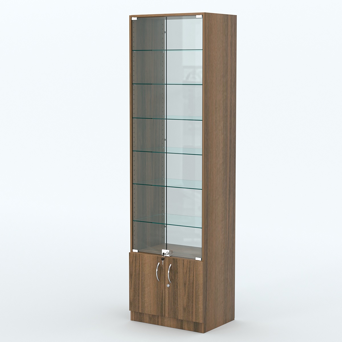 Торговая витрина с 6-ю стеклянными полками 400x600 мм серии NEXT-6 №7-1 (З/C - СТЕКЛО) Орех