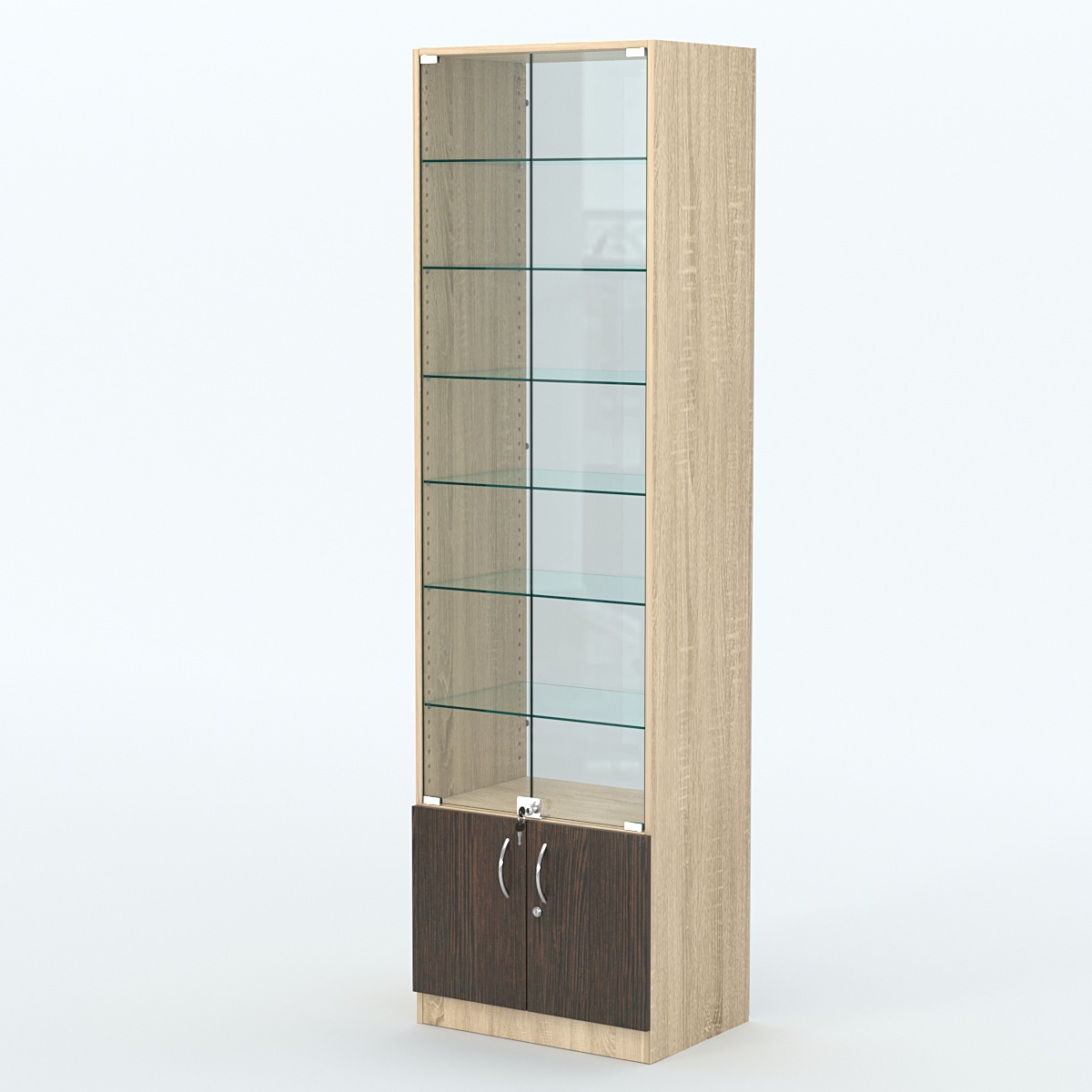 Торговая витрина с 6-ю стеклянными полками 400x600 мм серии NEXT-6 №7-1 (З/C - СТЕКЛО) Дуб Сонома + Дуб Венге