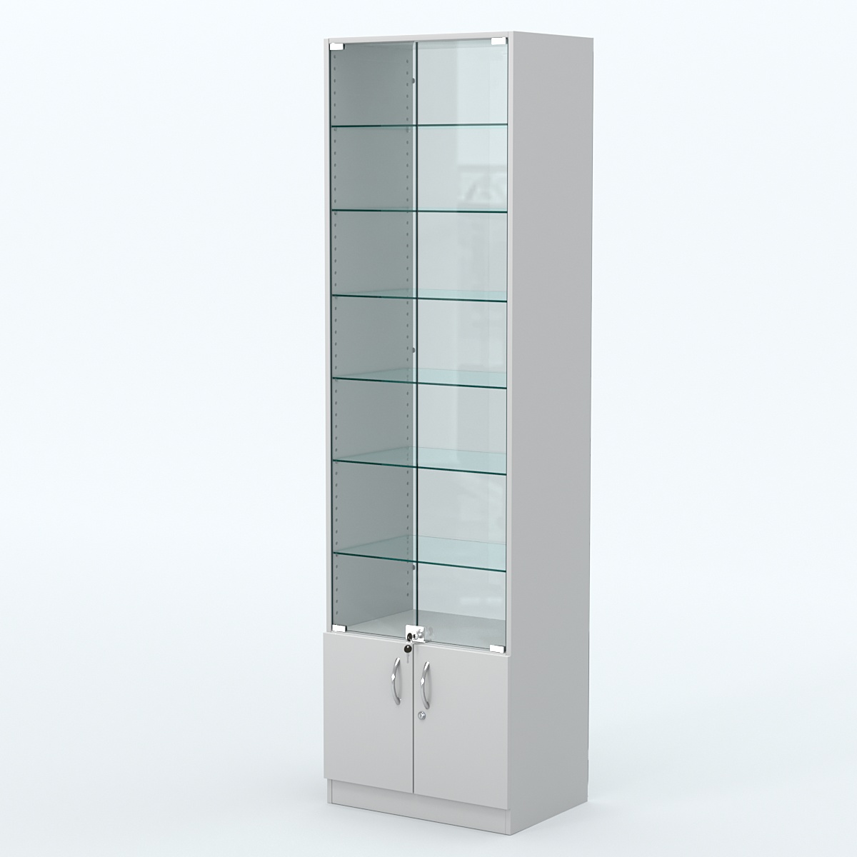 Торговая витрина с 6-ю стеклянными полками 400x600 мм серии NEXT-6 №7-1 (З/C - СТЕКЛО) Серый