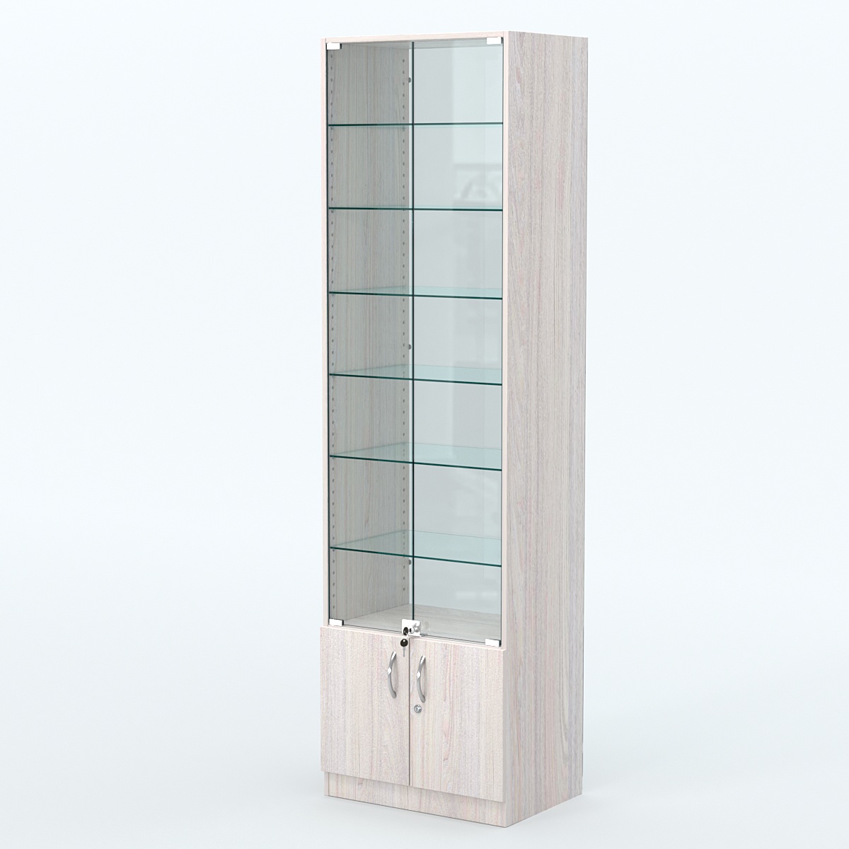 Торговая витрина с 6-ю стеклянными полками 400x600 мм серии NEXT-6 №7-1 (З/C - СТЕКЛО) Ясень Анкор светлый
