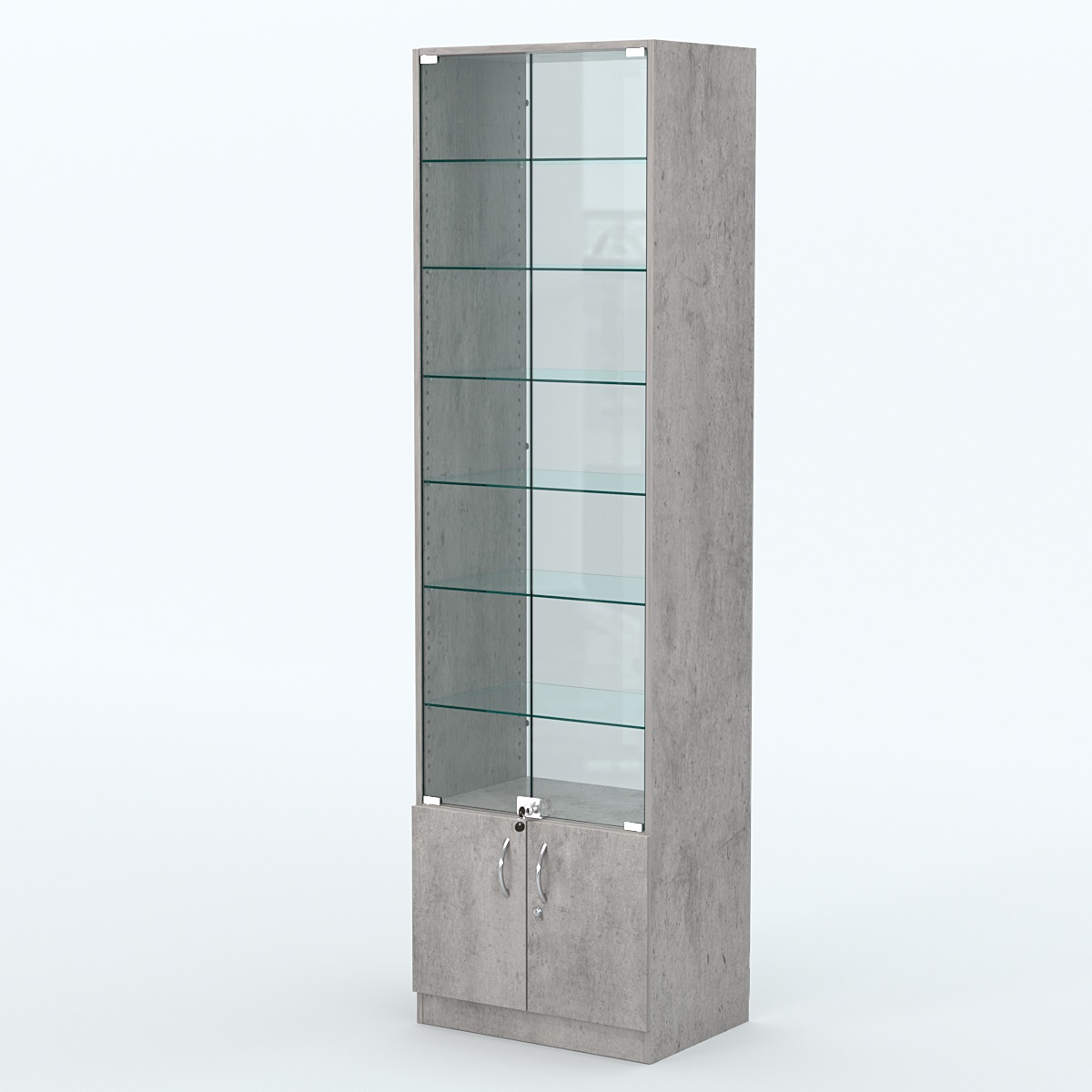 Торговая витрина с 6-ю стеклянными полками 400x600 мм серии NEXT-6 №7-1 (З/C - СТЕКЛО) Бетон Чикаго светло-серый F186 ST9