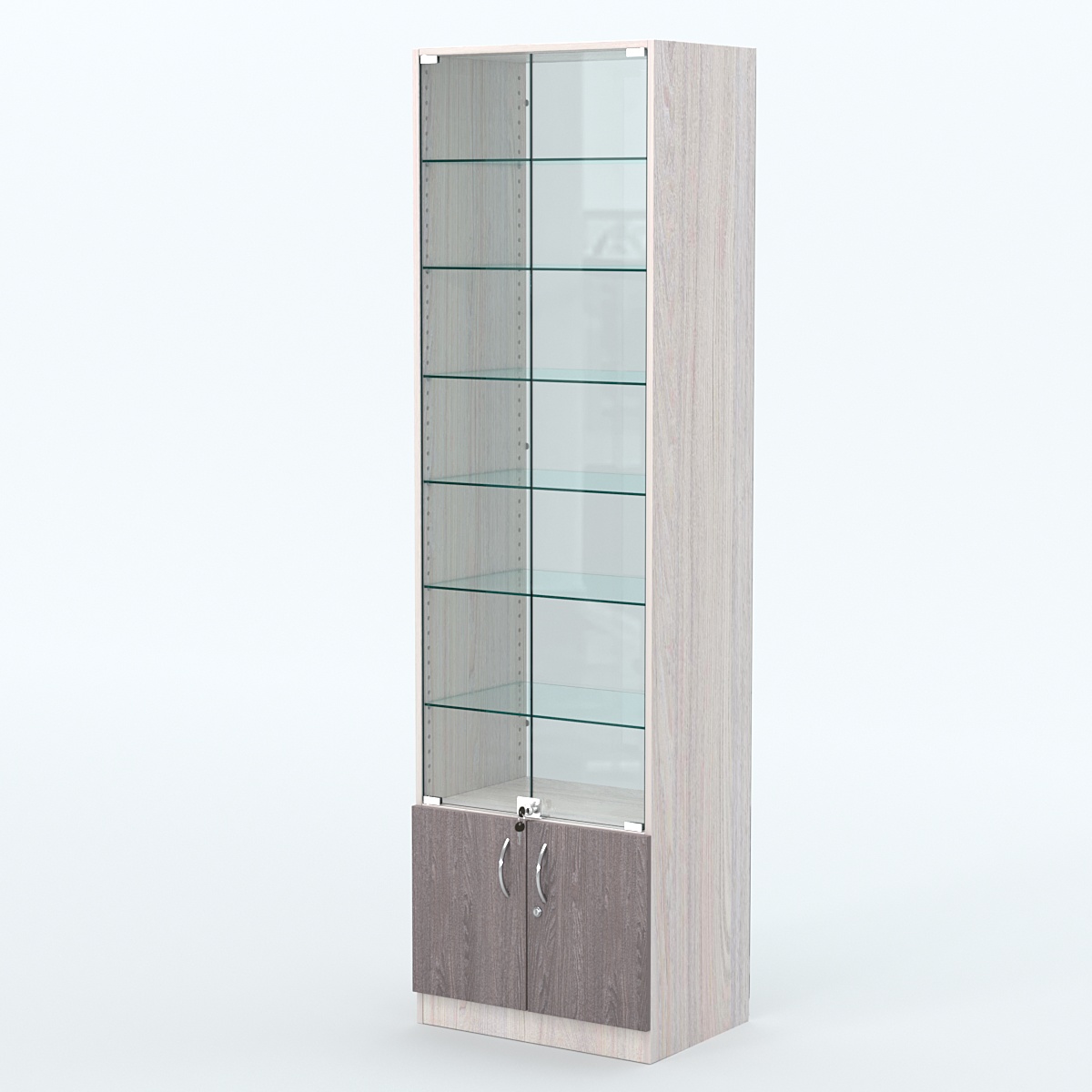 Торговая витрина с 6-ю стеклянными полками 400x600 мм серии NEXT-6 №7-1 (З/C - СТЕКЛО) Ясень Анкор светлый + Ясень Анкор темный