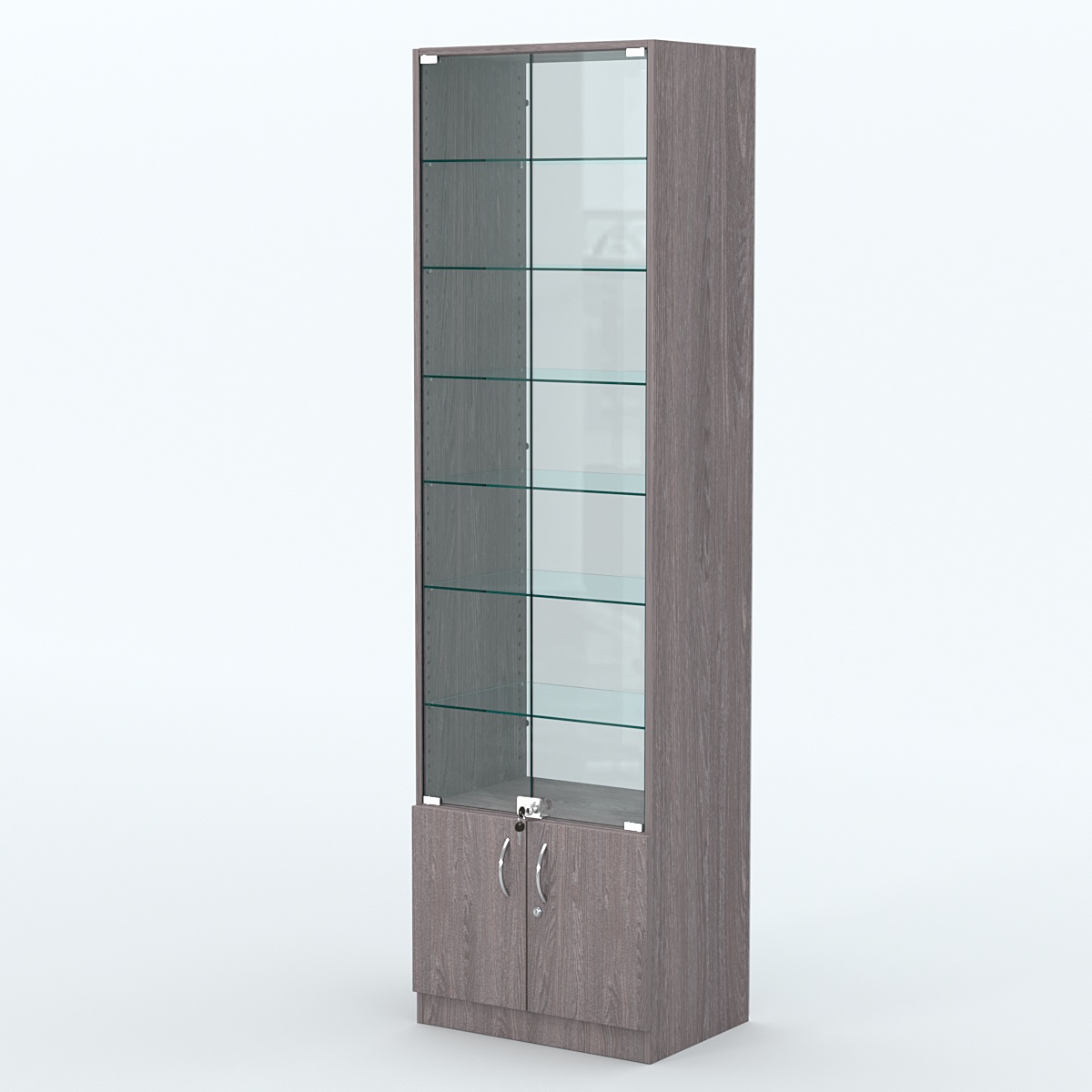 Торговая витрина с 6-ю стеклянными полками 400x600 мм серии NEXT-6 №7-1 (З/C - СТЕКЛО) Ясень Анкор темный