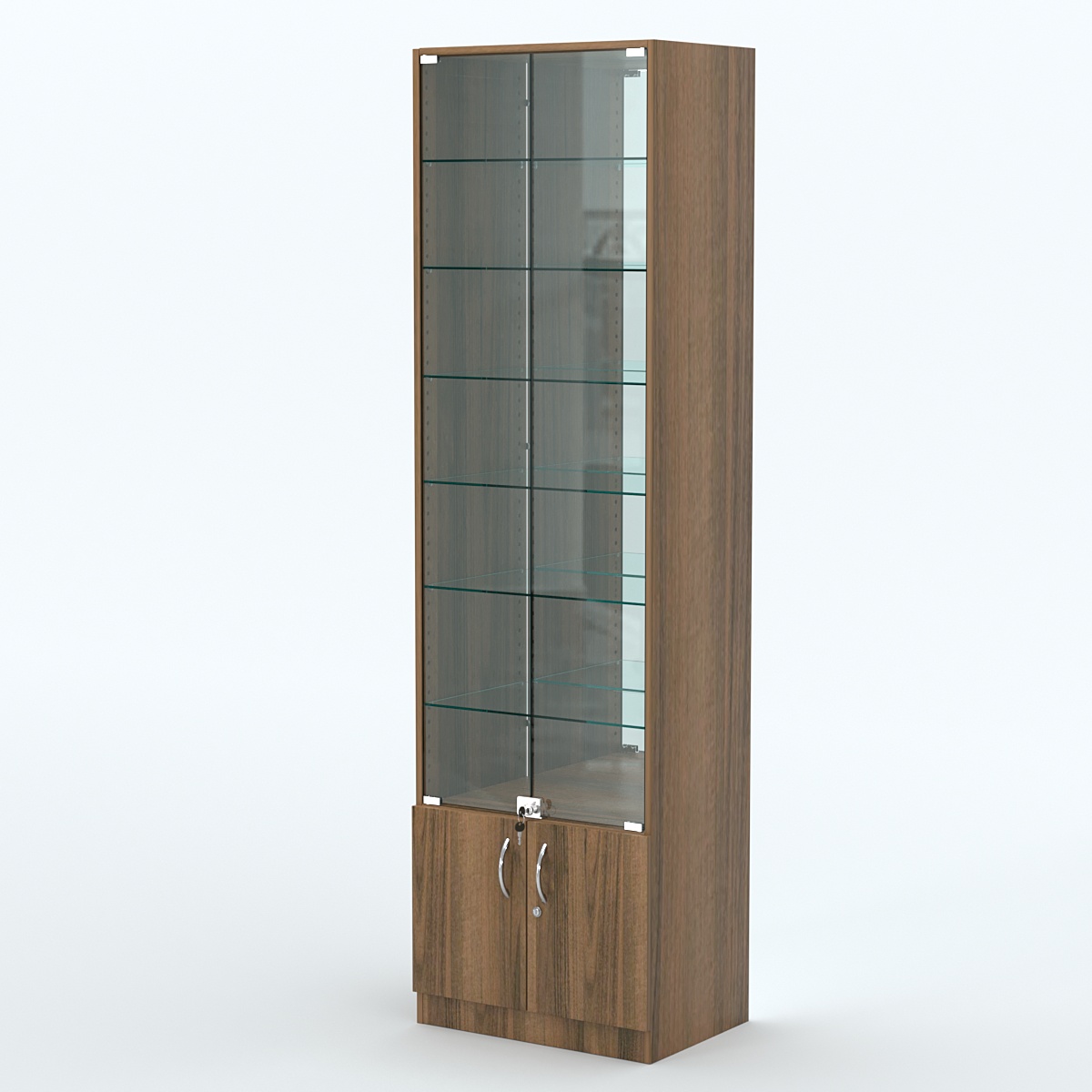 Торговая витрина с 6-ю стеклянными полками 400x600 мм серии NEXT-6 №7-2 (З/C - ЗЕРКАЛО) Орех
