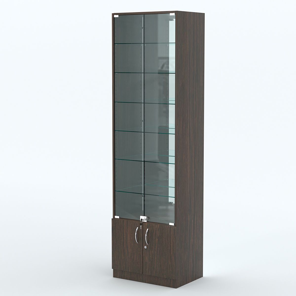 Торговая витрина с 6-ю стеклянными полками 400x600 мм серии NEXT-6 №7-2 (З/C - ЗЕРКАЛО) Дуб Венге