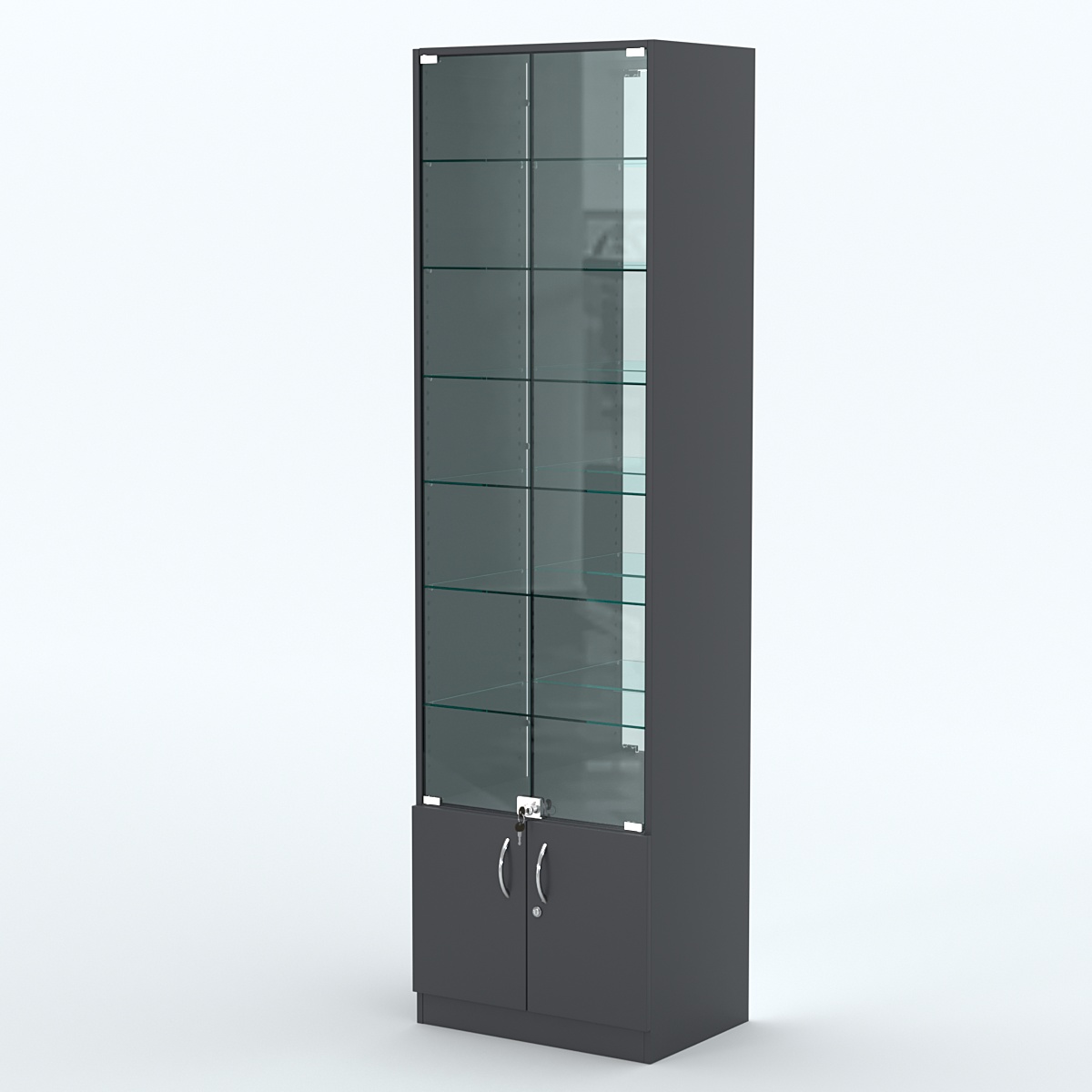 Торговая витрина с 6-ю стеклянными полками 400x600 мм серии NEXT-6 №7-2 (З/C - ЗЕРКАЛО) Антрацит