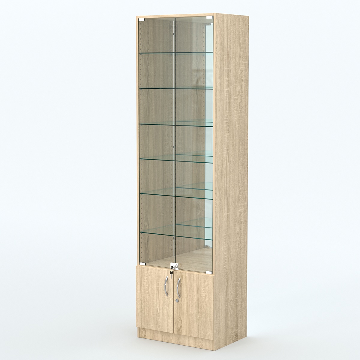 Торговая витрина с 6-ю стеклянными полками 400x600 мм серии NEXT-6 №7-2 (З/C - ЗЕРКАЛО) Дуб сонома