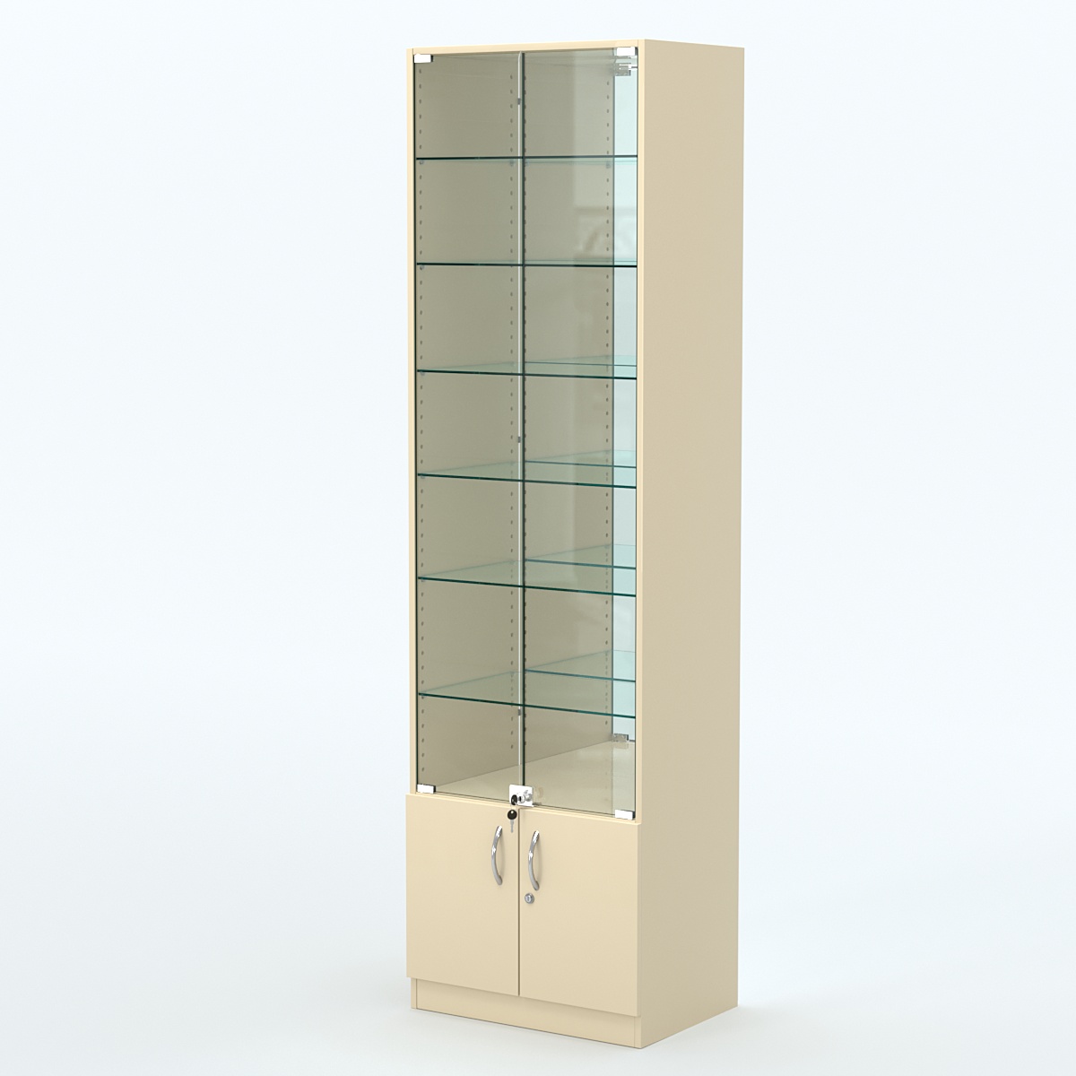 Торговая витрина с 6-ю стеклянными полками 400x600 мм серии NEXT-6 №7-2 (З/C - ЗЕРКАЛО) Крем Вайс