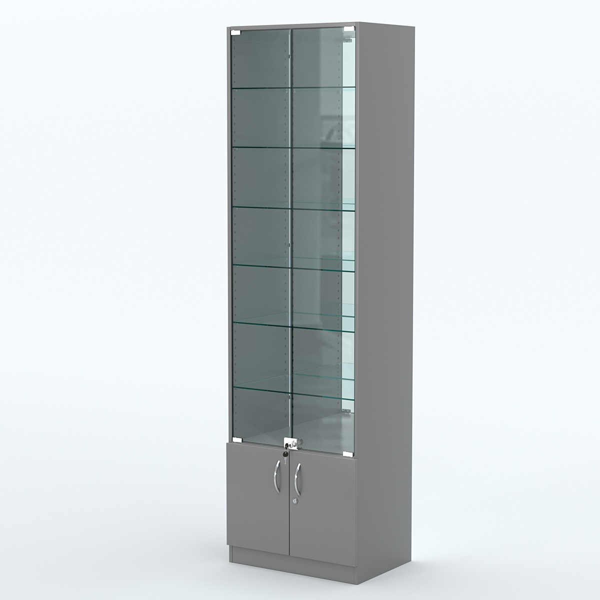 Торговая витрина с 6-ю стеклянными полками 400x600 мм серии NEXT-6 №7-2 (З/C - ЗЕРКАЛО) Темно-Серый