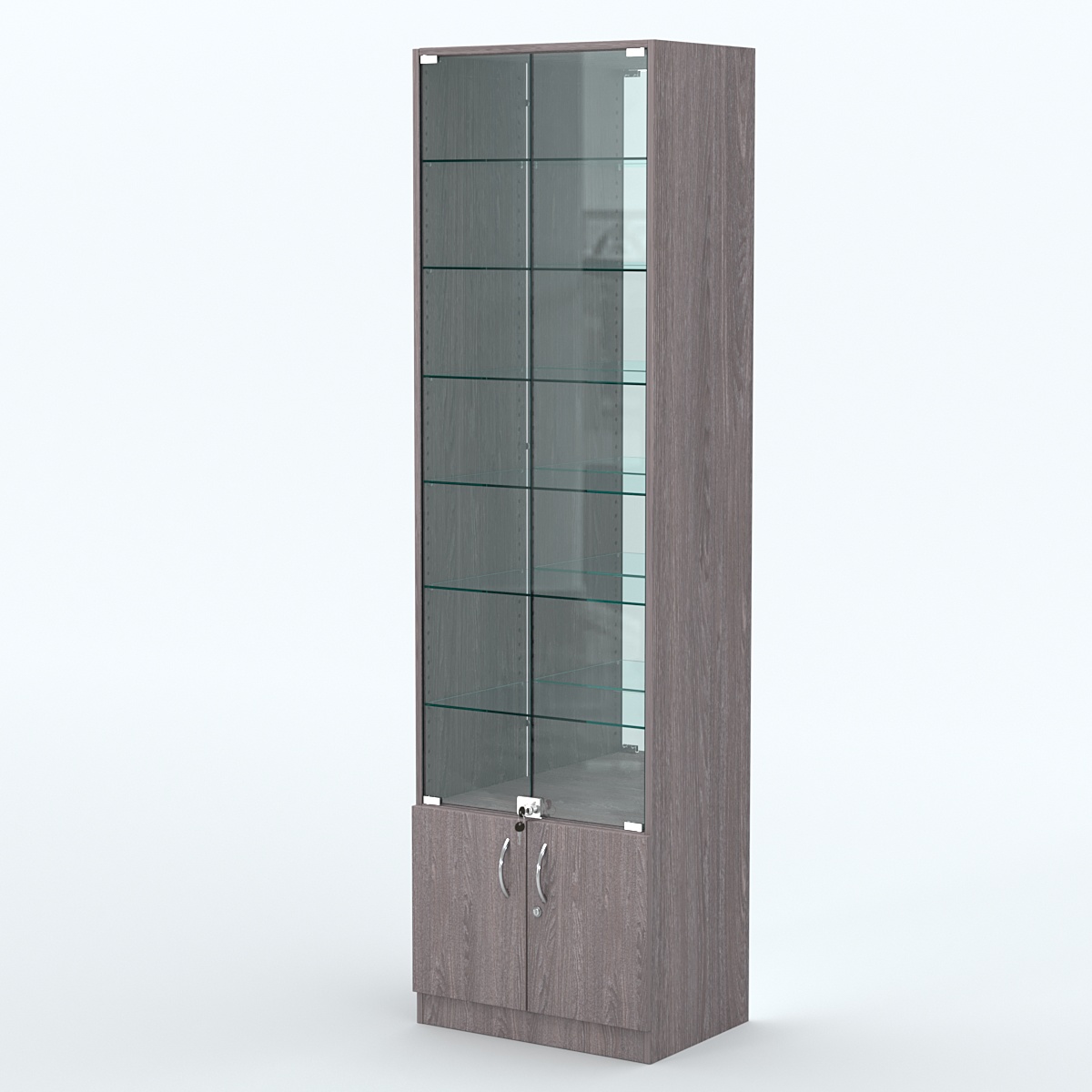 Торговая витрина с 6-ю стеклянными полками 400x600 мм серии NEXT-6 №7-2 (З/C - ЗЕРКАЛО) Ясень Анкор темный