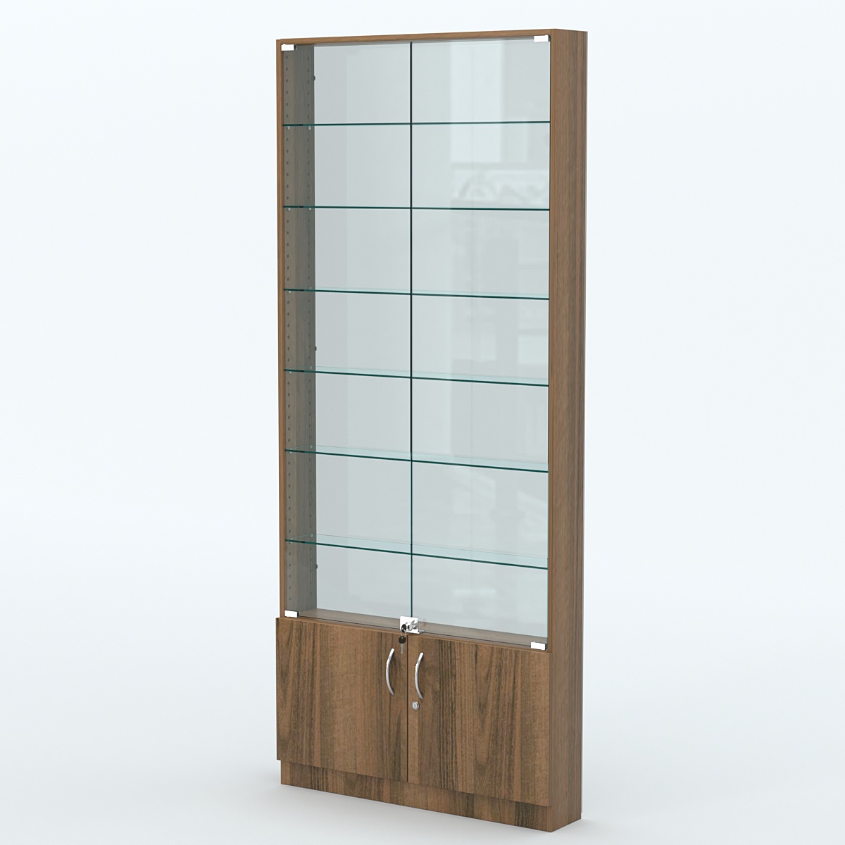 Торговая витрина с 6-ю стеклянными полками 150x900 мм серии NEXT-6 №9-1 (З/C - СТЕКЛО) Орех