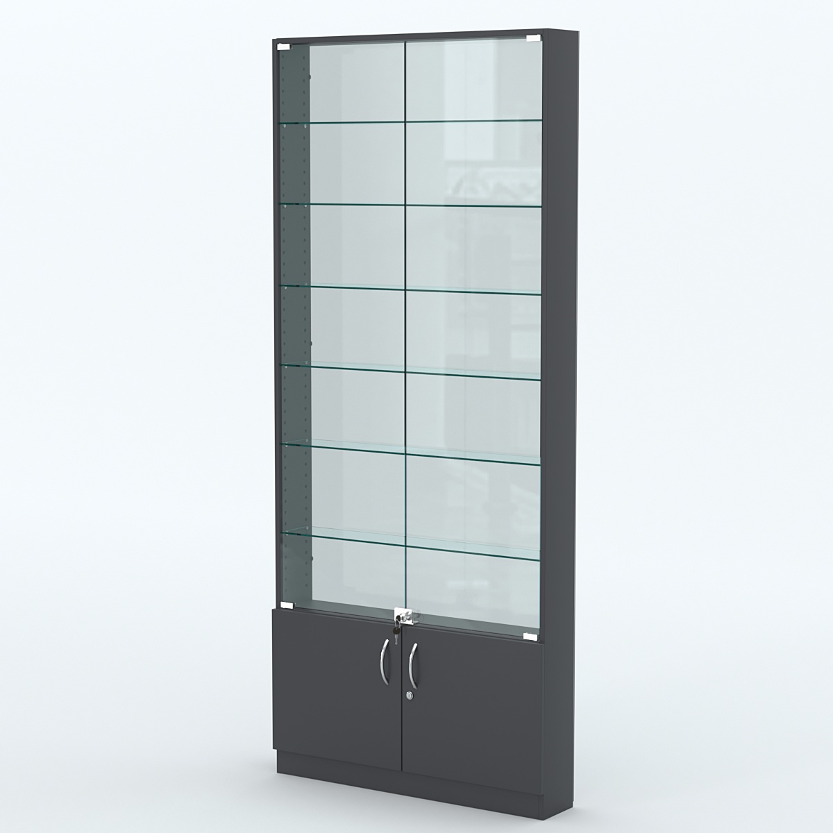 Торговая витрина с 6-ю стеклянными полками 150x900 мм серии NEXT-6 №9-1 (З/C - СТЕКЛО) Антрацит