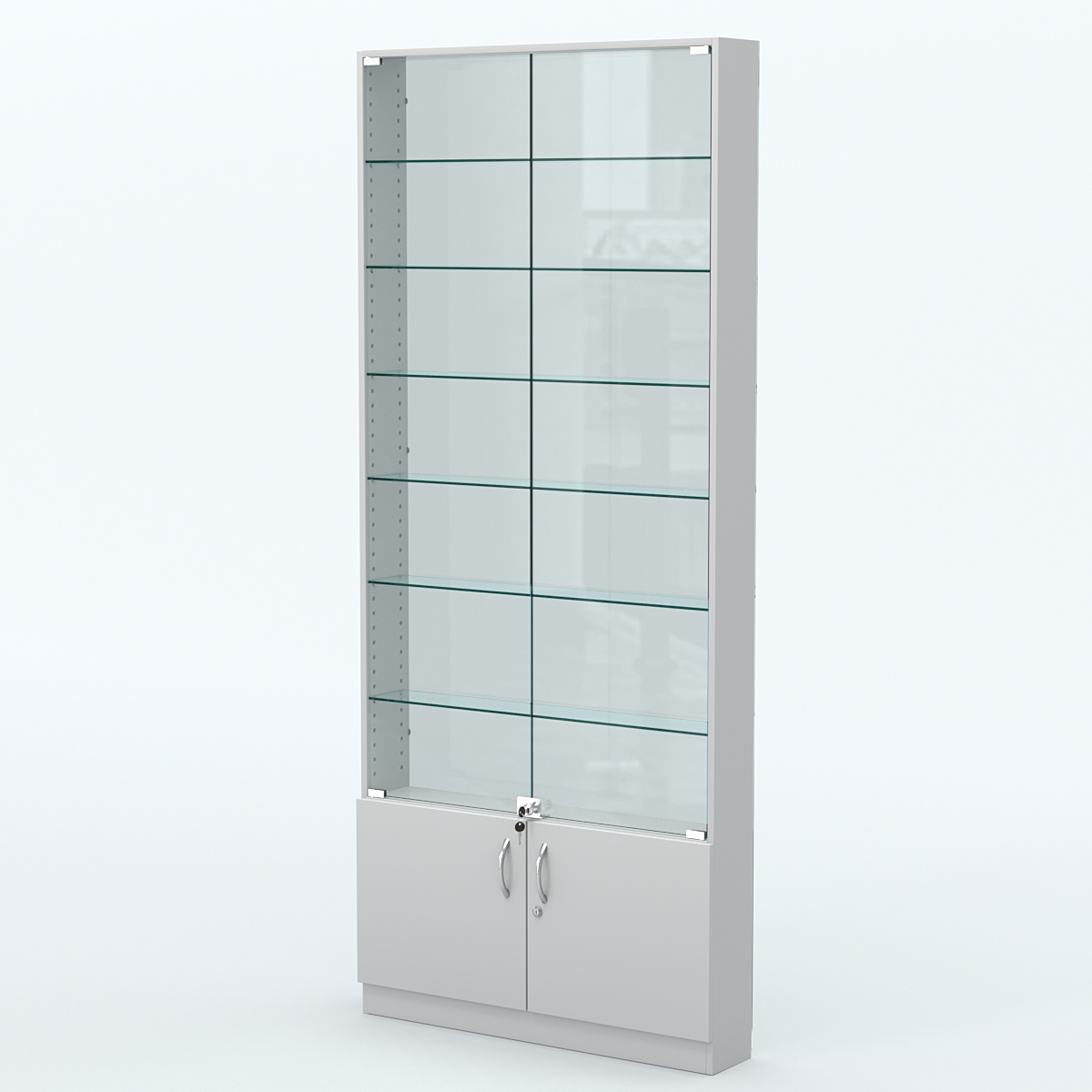 Торговая витрина с 6-ю стеклянными полками 150x900 мм серии NEXT-6 №9-1 (З/C - СТЕКЛО) Серый