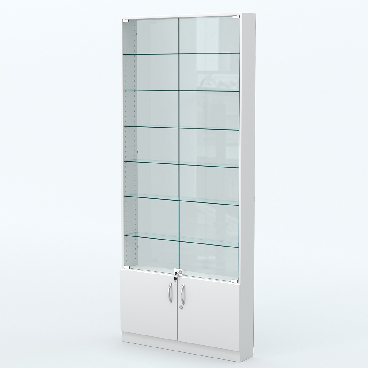 Торговая витрина с 6-ю стеклянными полками 150x900 мм серии NEXT-6 №9-1 (З/C - СТЕКЛО) Белый
