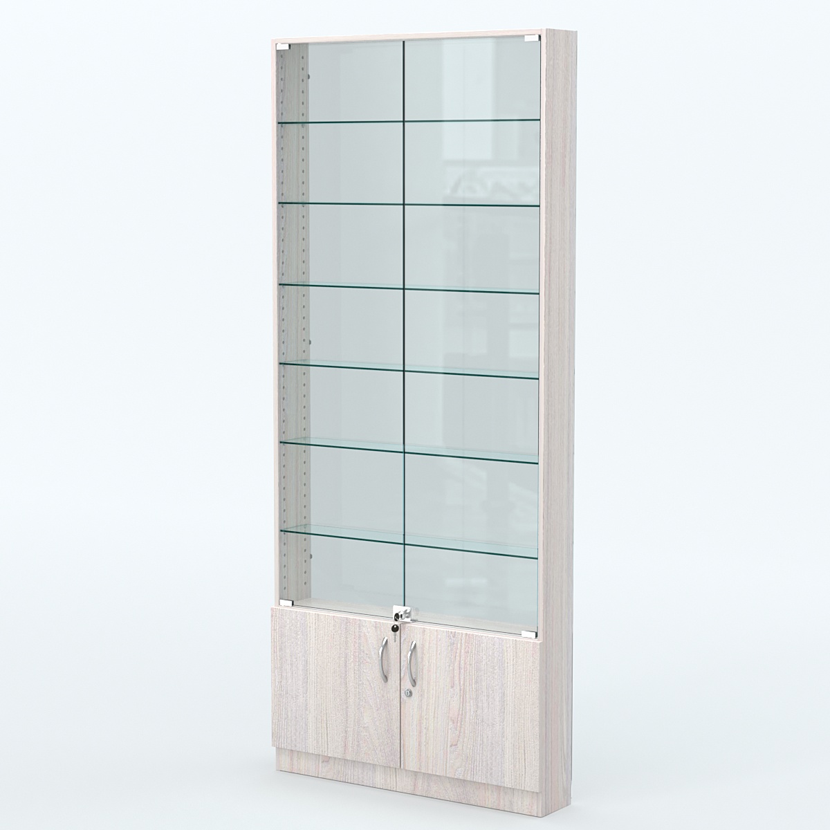 Торговая витрина с 6-ю стеклянными полками 150x900 мм серии NEXT-6 №9-1 (З/C - СТЕКЛО) Ясень Анкор светлый