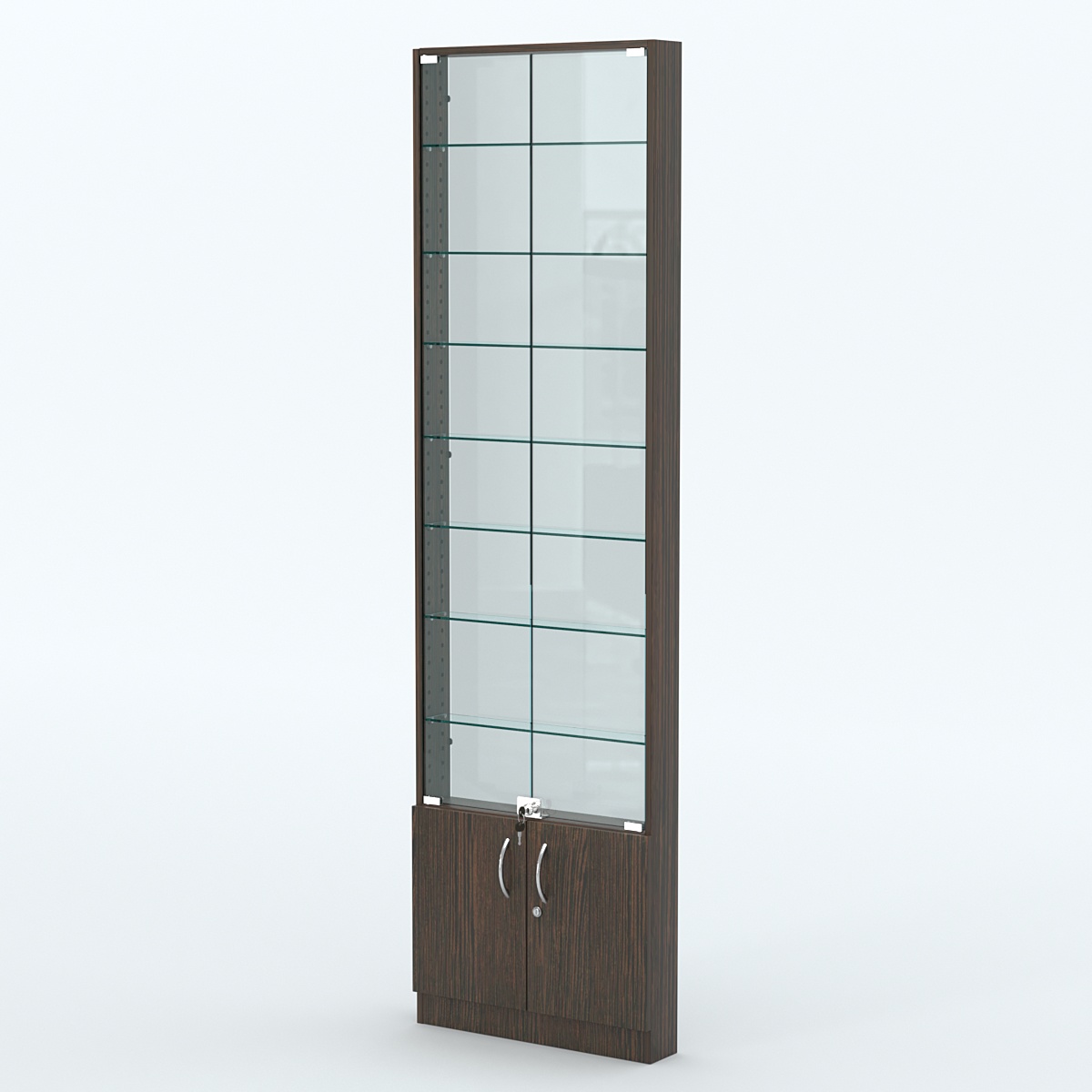 Торговая витрина с 7-ю стеклянными полками 100x600 мм серии NEXT-7 №1-1 (З/C - СТЕКЛО) Дуб Венге