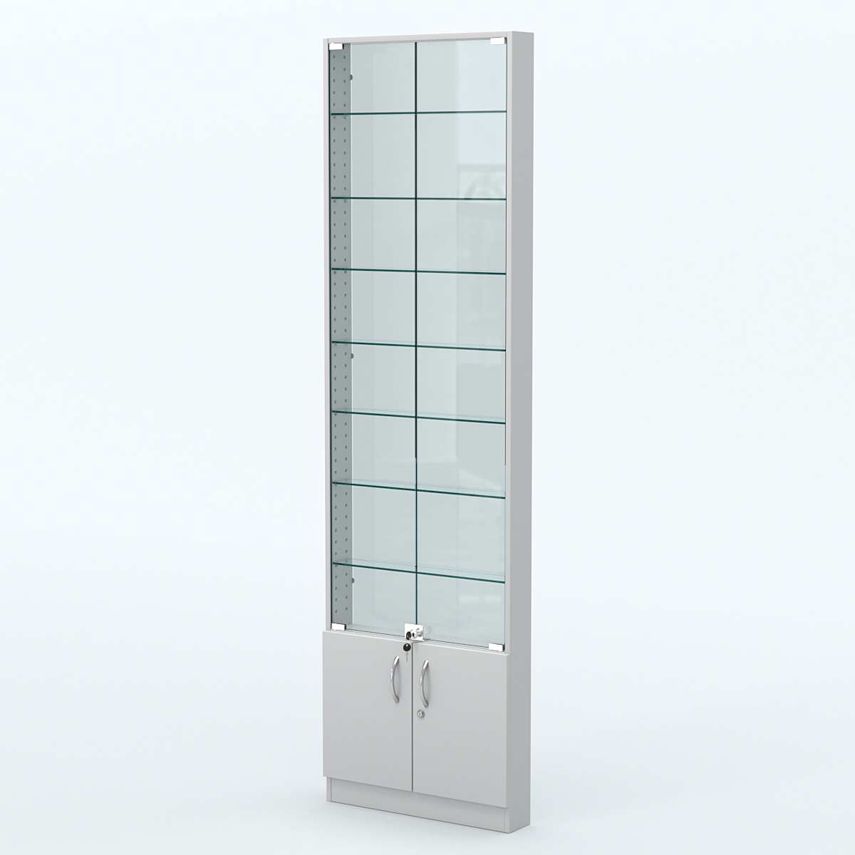 Торговая витрина с 7-ю стеклянными полками 100x600 мм серии NEXT-7 №1-1 (З/C - СТЕКЛО) Серый