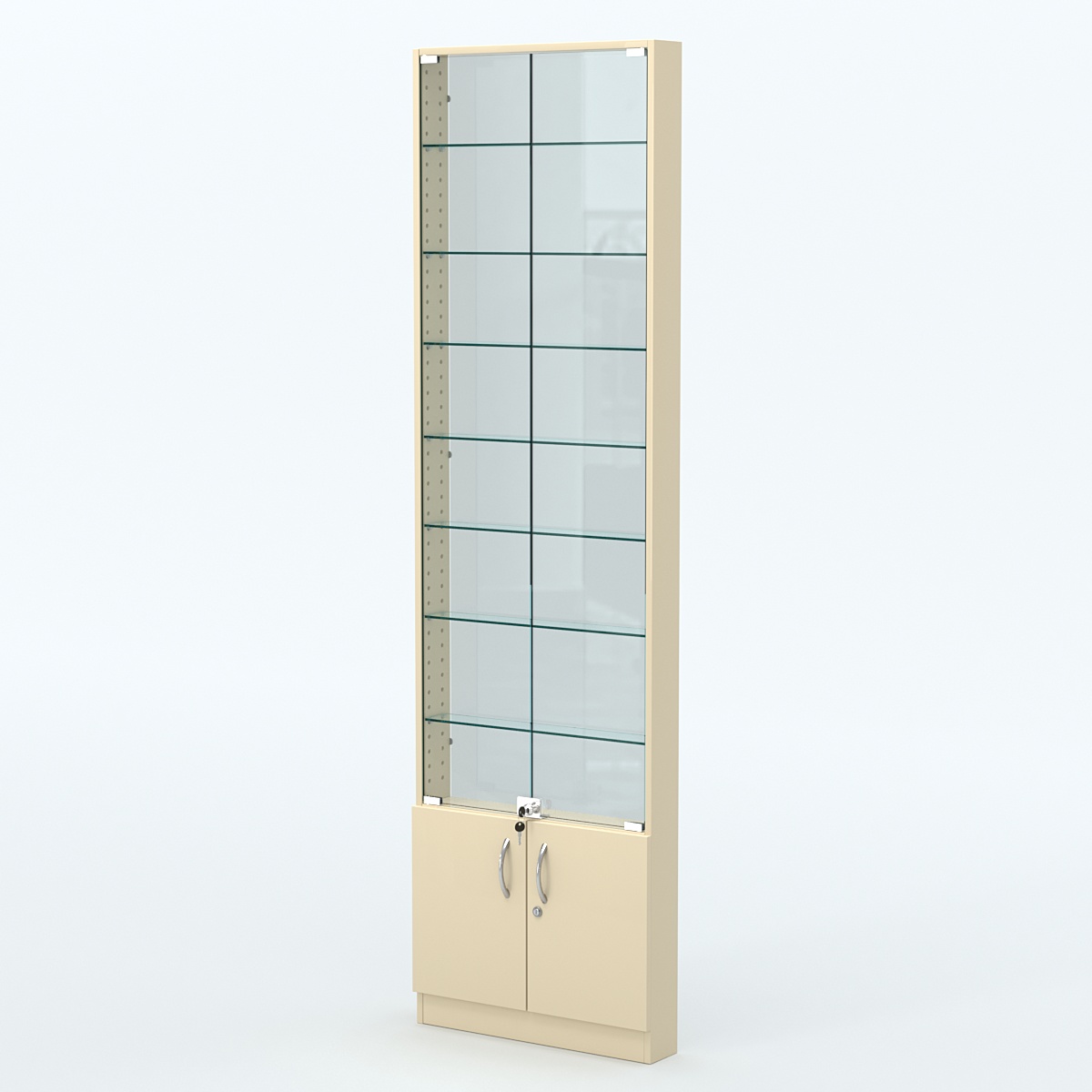 Торговая витрина с 7-ю стеклянными полками 100x600 мм серии NEXT-7 №1-1 (З/C - СТЕКЛО) Крем Вайс