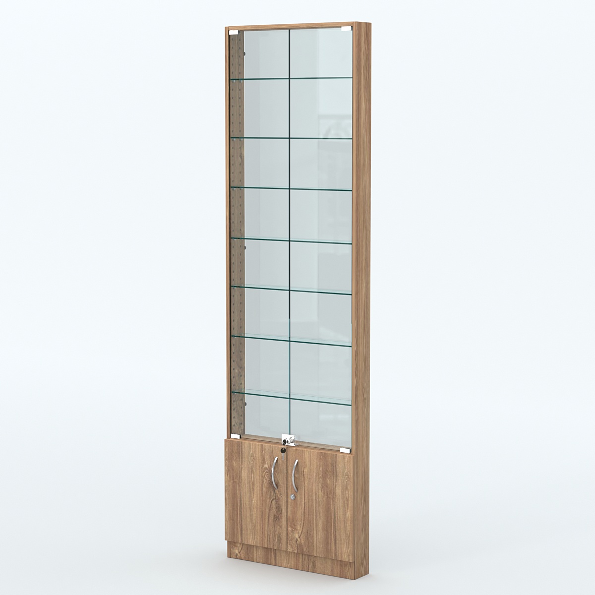 Торговая витрина с 7-ю стеклянными полками 100x600 мм серии NEXT-7 №1-1 (З/C - СТЕКЛО) Дуб Канзас коричневый