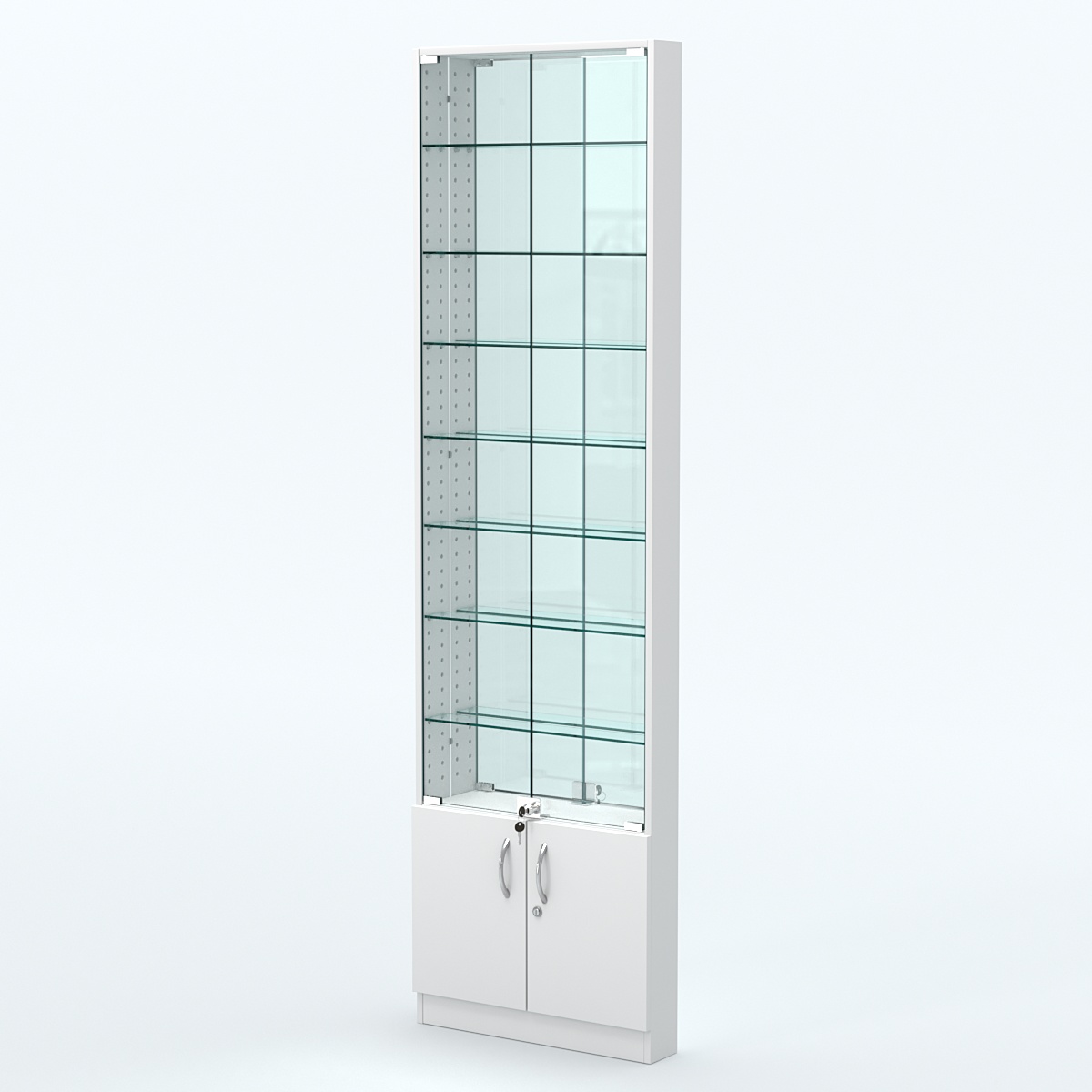 Торговая витрина с 7-ю стеклянными полками 100x600 мм серии NEXT-7 №1-2 (З/C - ЗЕРКАЛО) Белый