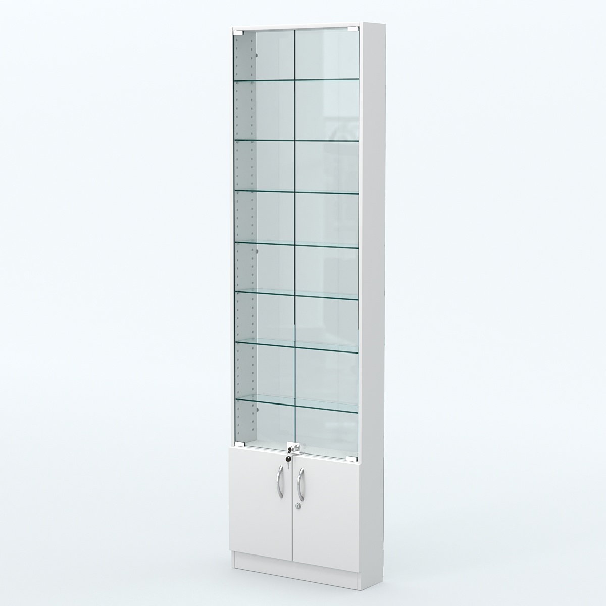 Торговая витрина с 7-ю стеклянными полками 150x600 мм серии NEXT-7 №2-1 (З/C - СТЕКЛО) Белый