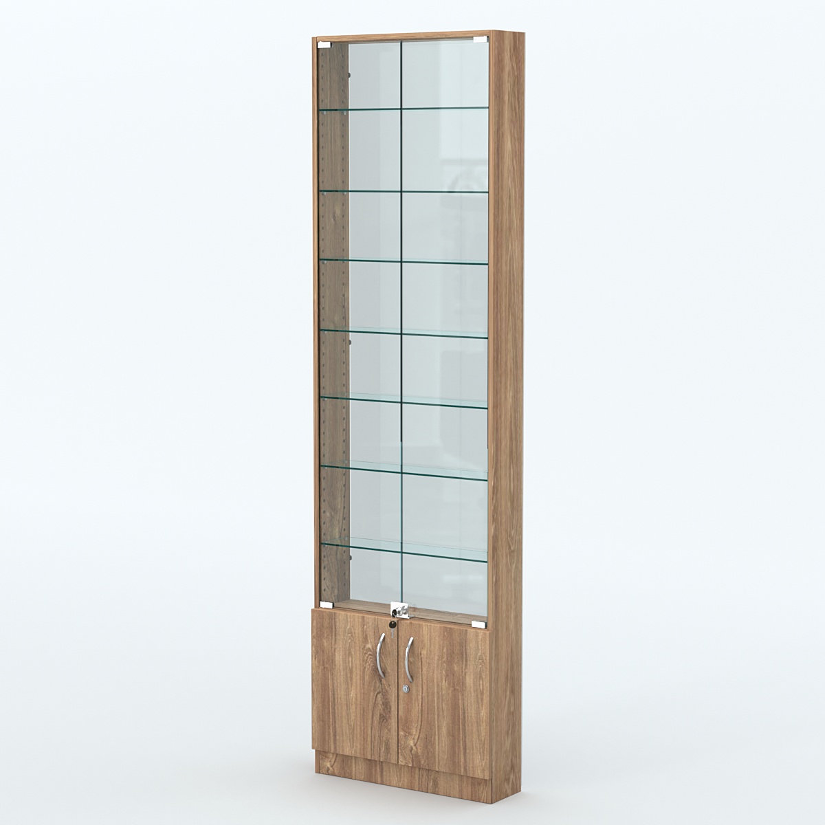 Торговая витрина с 7-ю стеклянными полками 150x600 мм серии NEXT-7 №2-1 (З/C - СТЕКЛО) Дуб Канзас коричневый