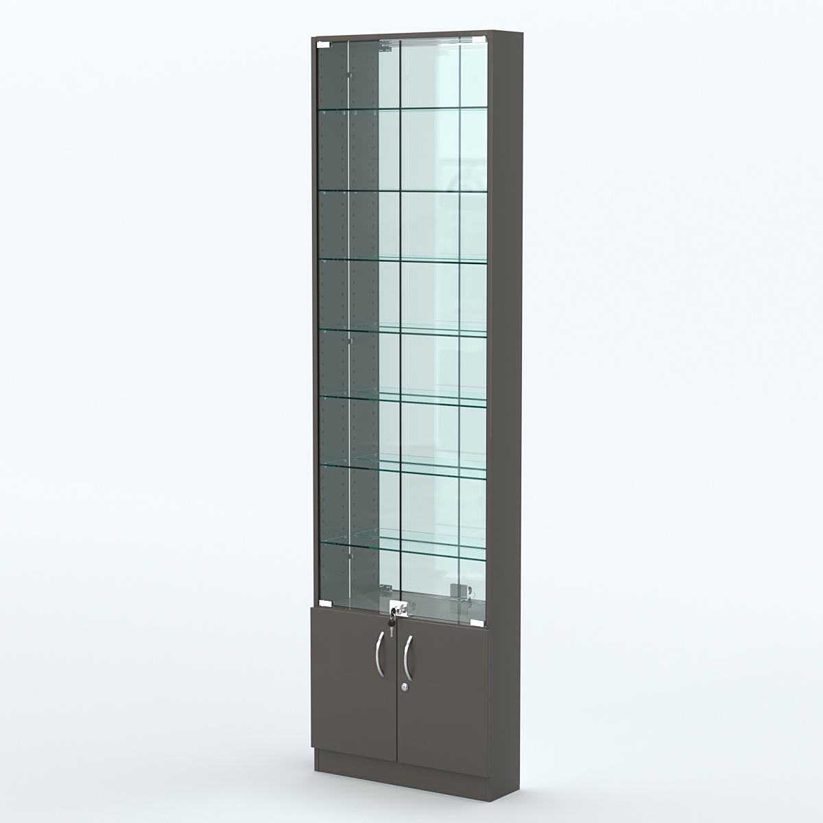 Торговая витрина с 7-ю стеклянными полками 150x600 мм серии NEXT-7 №2-2 (З/C - ЗЕРКАЛО) Черный