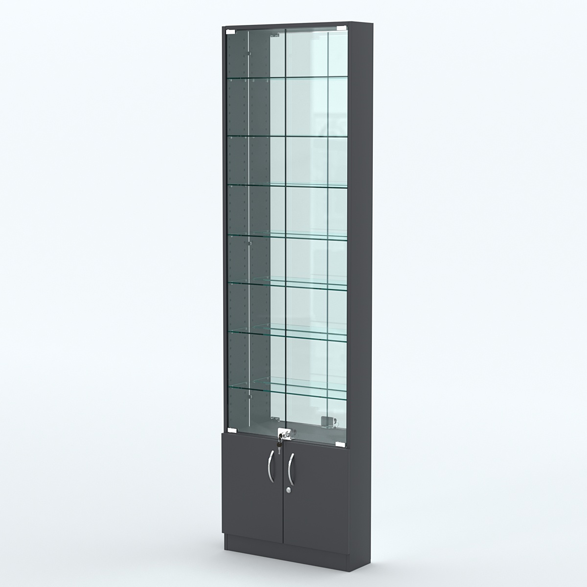 Торговая витрина с 7-ю стеклянными полками 150x600 мм серии NEXT-7 №2-2 (З/C - ЗЕРКАЛО) Антрацит
